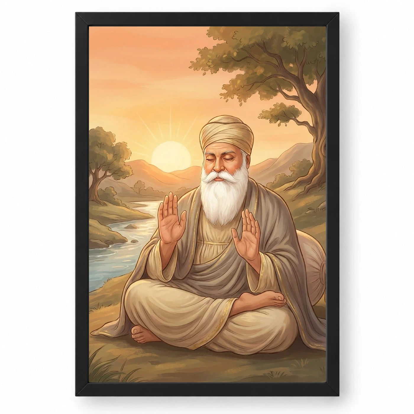 Guru Nanak Sunrise Blessing Orange Peaceful Divine Art Photo Frame