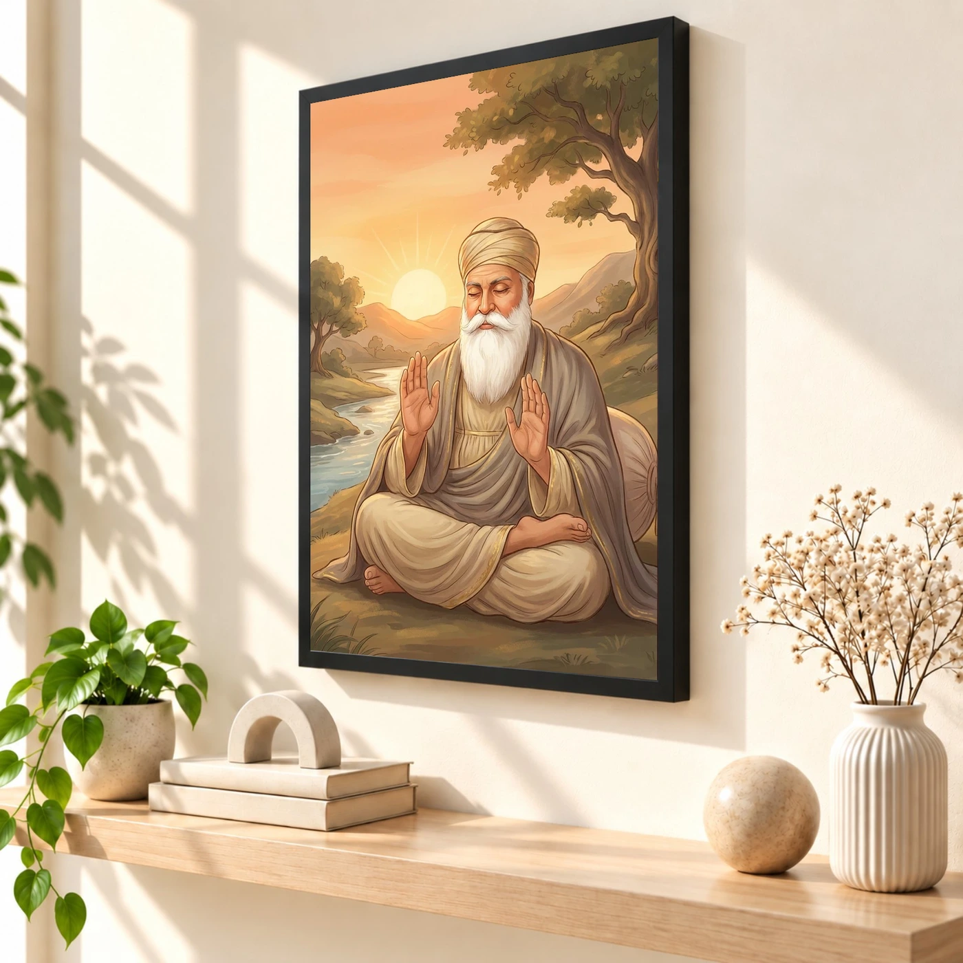 Guru Nanak Sunrise Blessing Orange Peaceful Divine Art Photo Frame, view 2