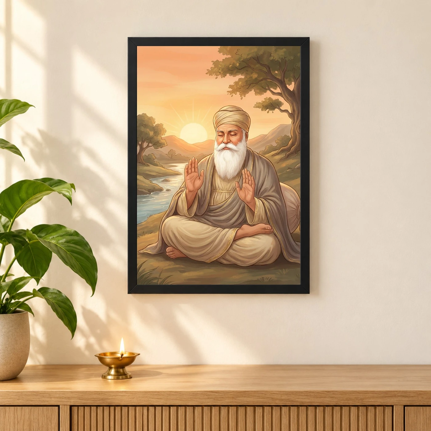 Guru Nanak Sunrise Blessing Orange Peaceful Divine Art Photo Frame, view 3
