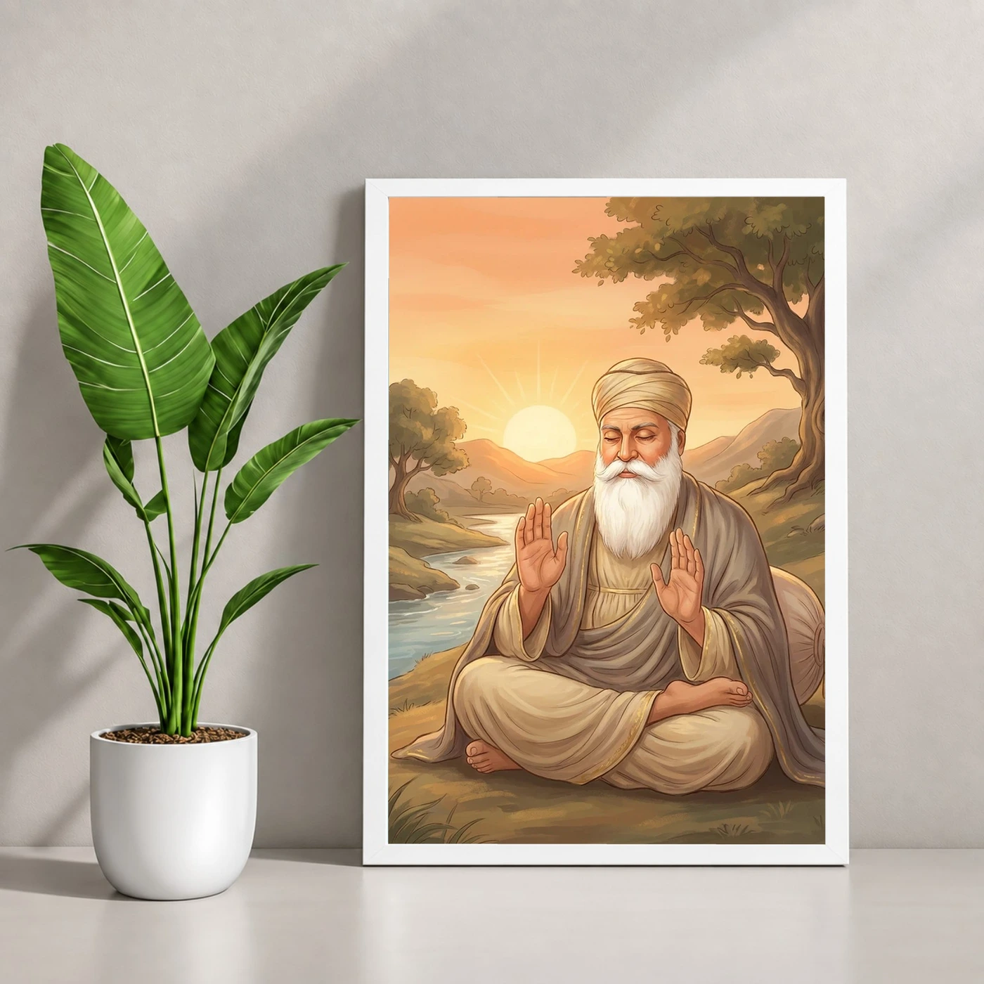 Guru Nanak Sunrise Blessing Orange Peaceful Divine Art Photo Frame, view 4