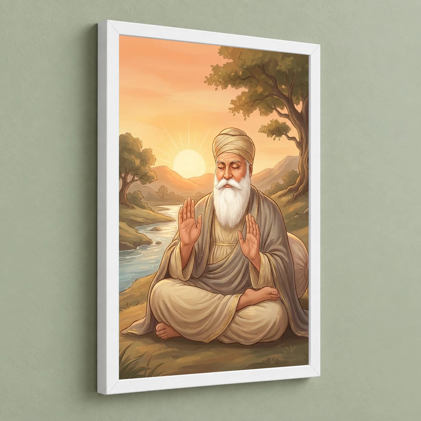 Guru Nanak Sunrise Blessing Orange Peaceful Divine Art Photo Frame, view 5