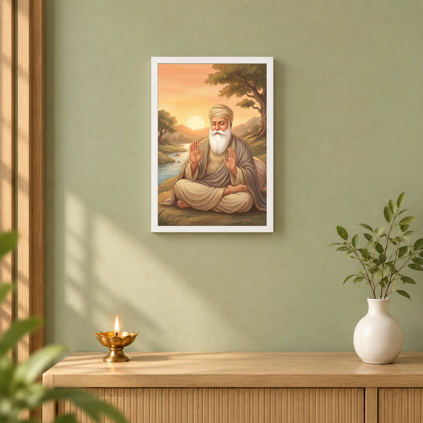 Guru Nanak Sunrise Blessing Orange Peaceful Divine Art Photo Frame, view 6