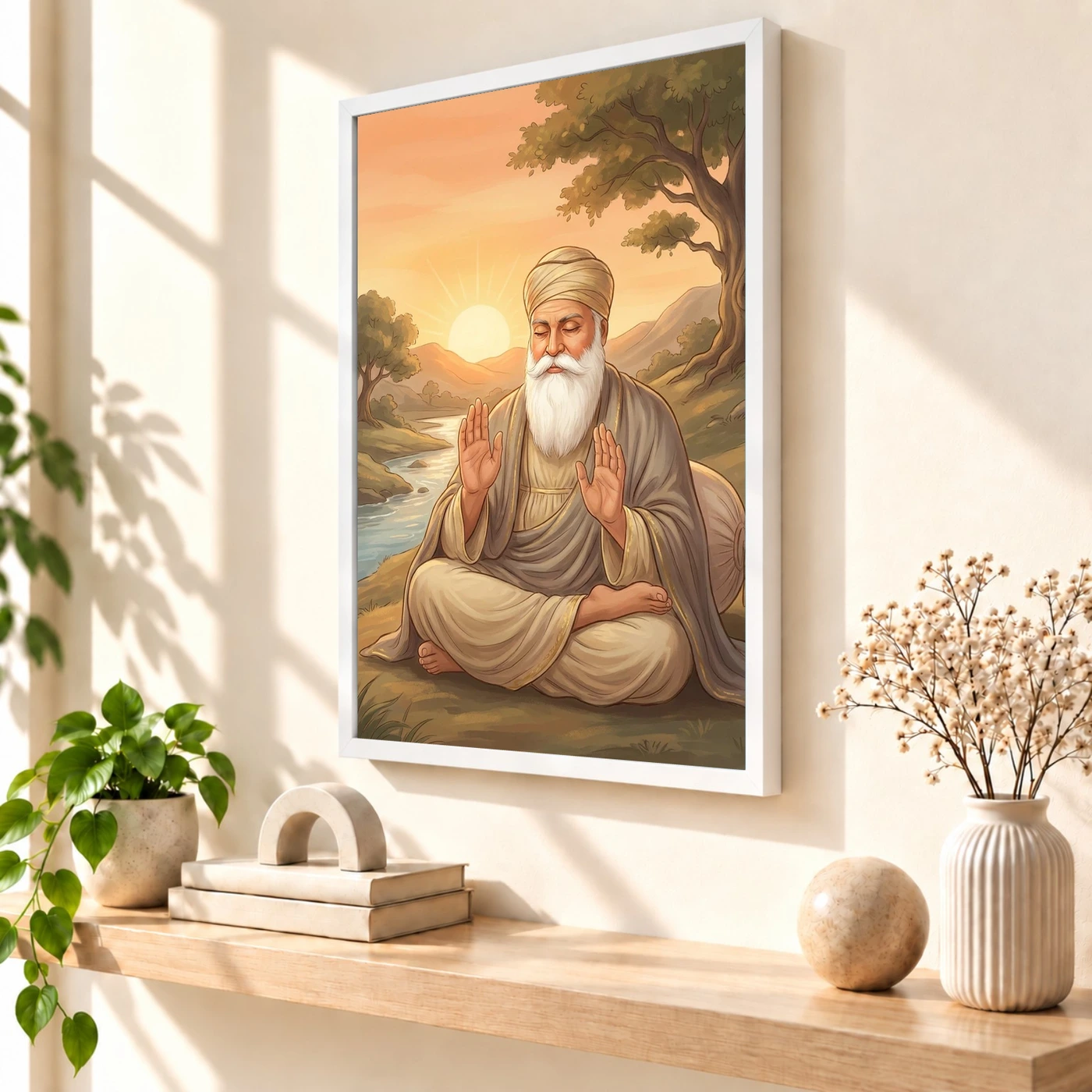 Guru Nanak Sunrise Blessing Orange Peaceful Divine Art Photo Frame, view 7