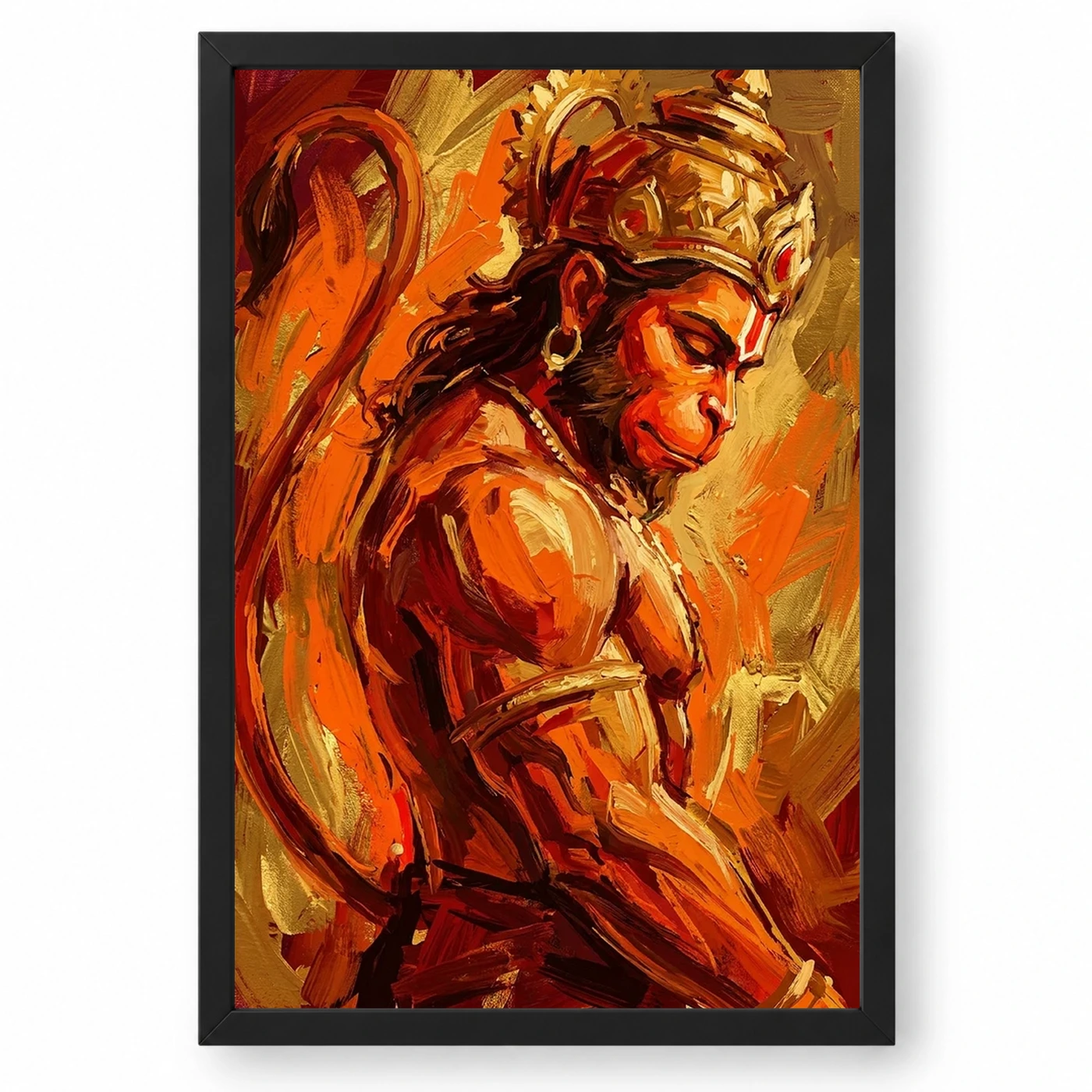 Hanuman Abstract Orange Gold Contemporary Expressive Art Photo Frame
