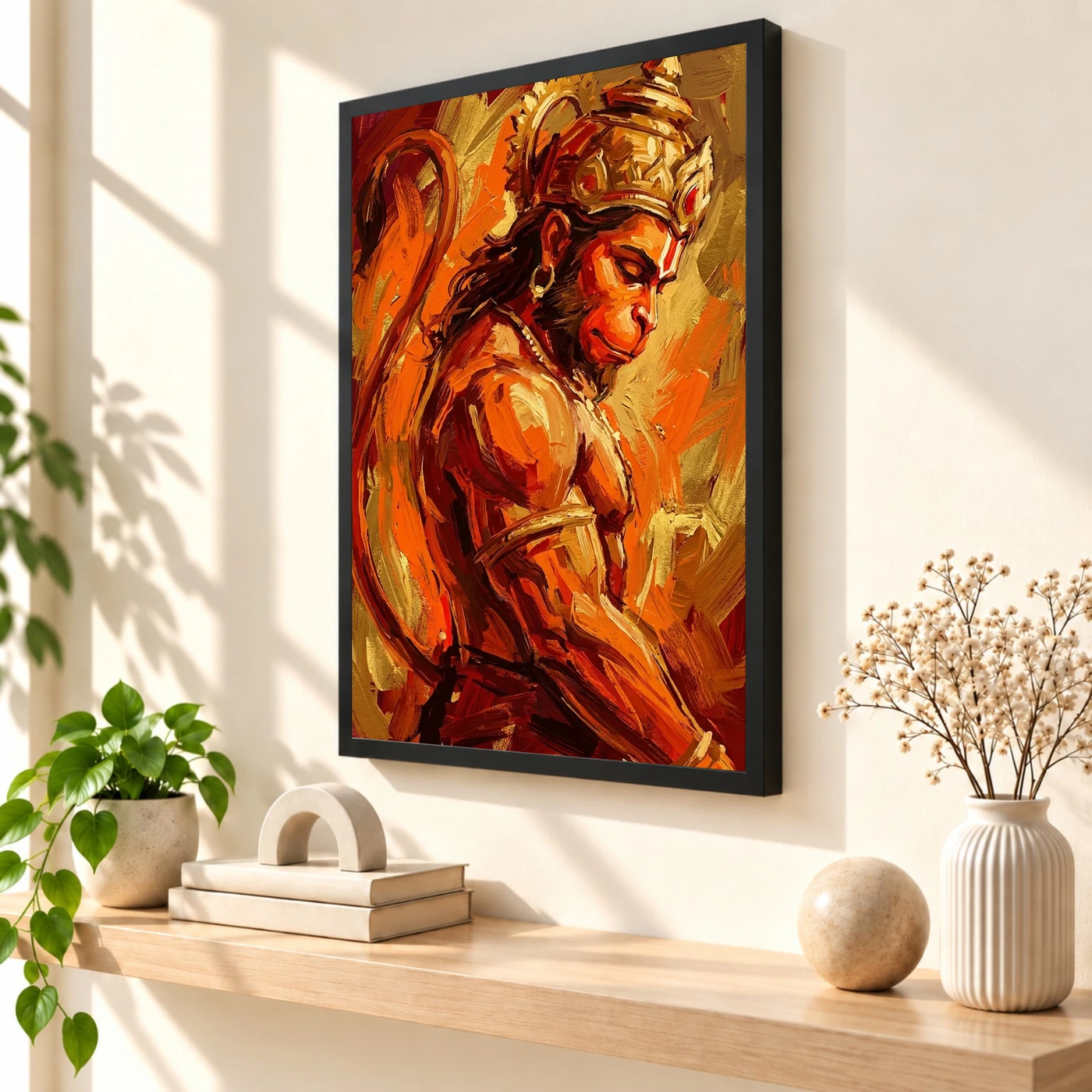 Hanuman Abstract Orange Gold Contemporary Expressive Art Photo Frame, view 2