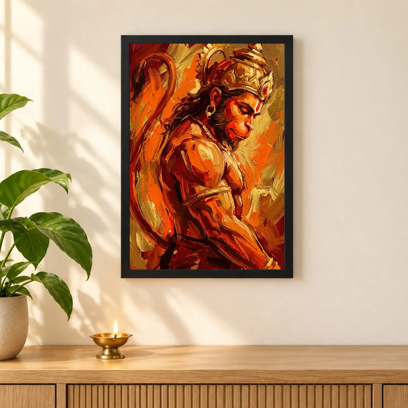Hanuman Abstract Orange Gold Contemporary Expressive Art Photo Frame, view 3