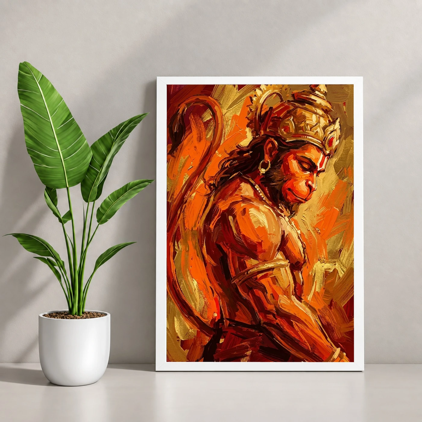 Hanuman Abstract Orange Gold Contemporary Expressive Art Photo Frame, view 4