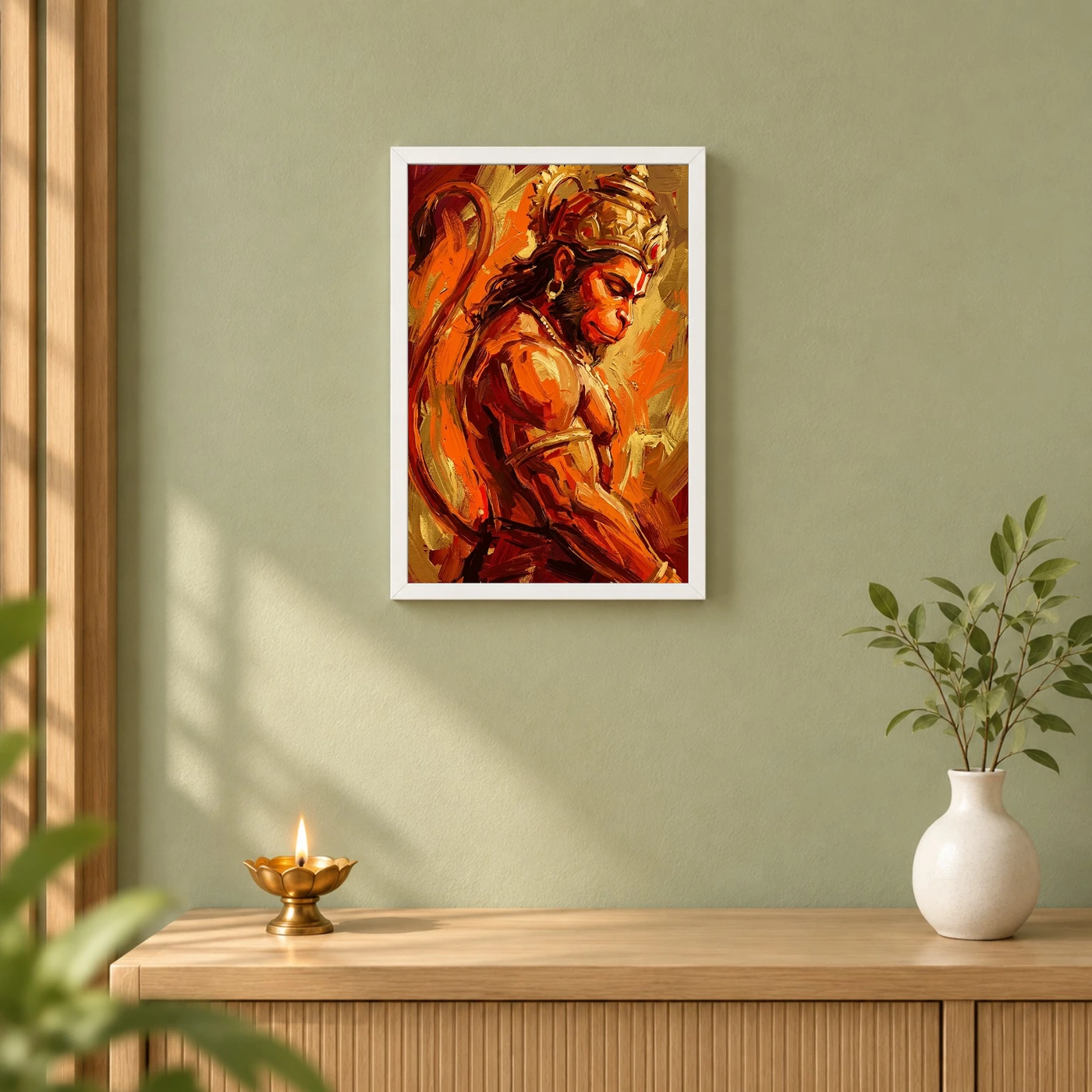 Hanuman Abstract Orange Gold Contemporary Expressive Art Photo Frame, view 6