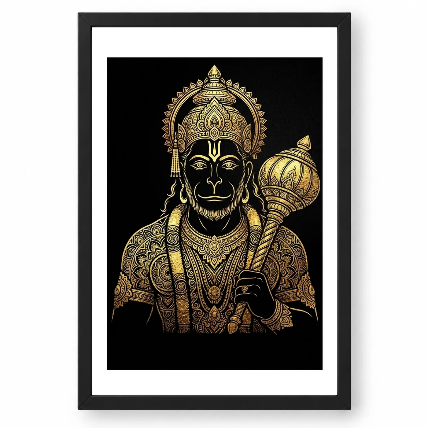 Hanuman Black Gold Luxury Mandala Premium Wall Art Photo Frame