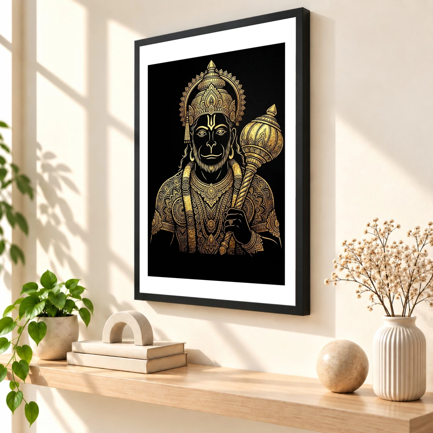 Hanuman Black Gold Luxury Mandala Premium Wall Art Photo Frame, view 2