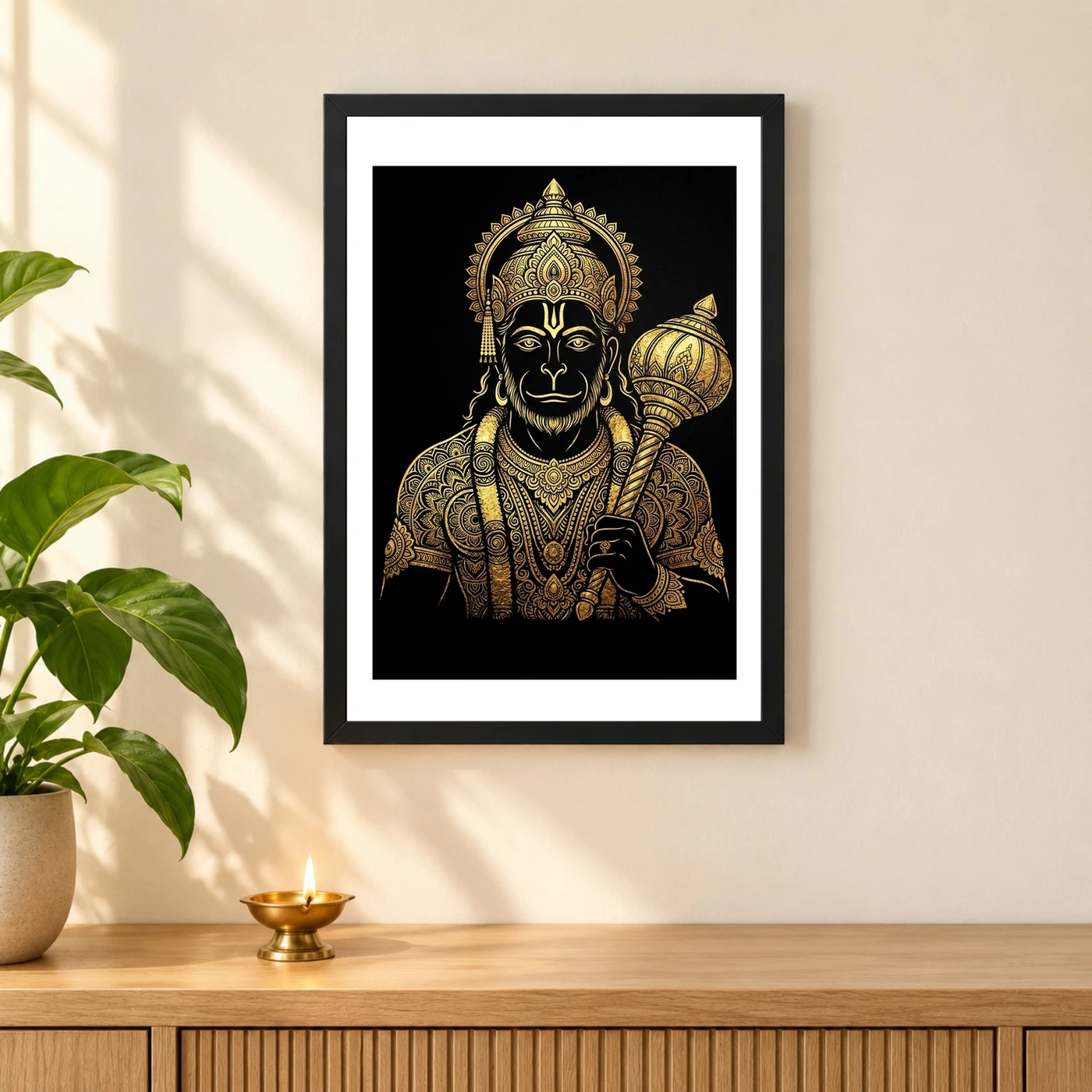 Hanuman Black Gold Luxury Mandala Premium Wall Art Photo Frame, view 3