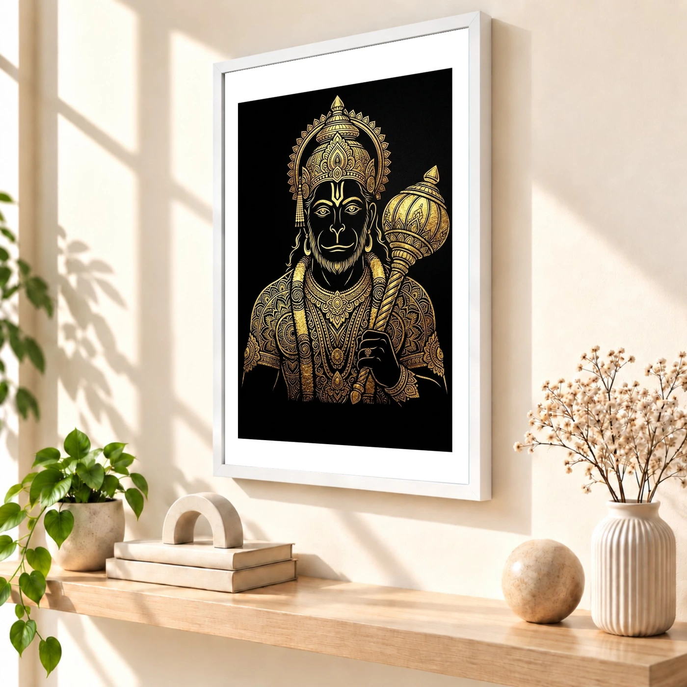 Hanuman Black Gold Luxury Mandala Premium Wall Art Photo Frame, view 7