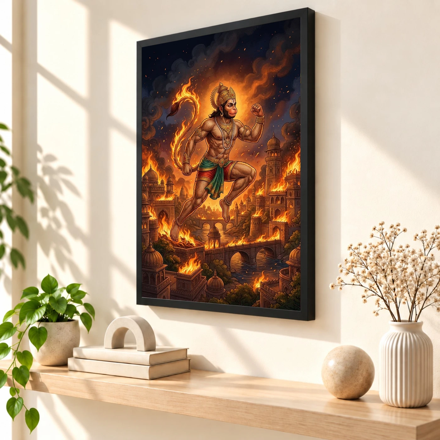 Hanuman Burning Lanka Fire Night Ramayana Epic Art Photo Frame, view 2