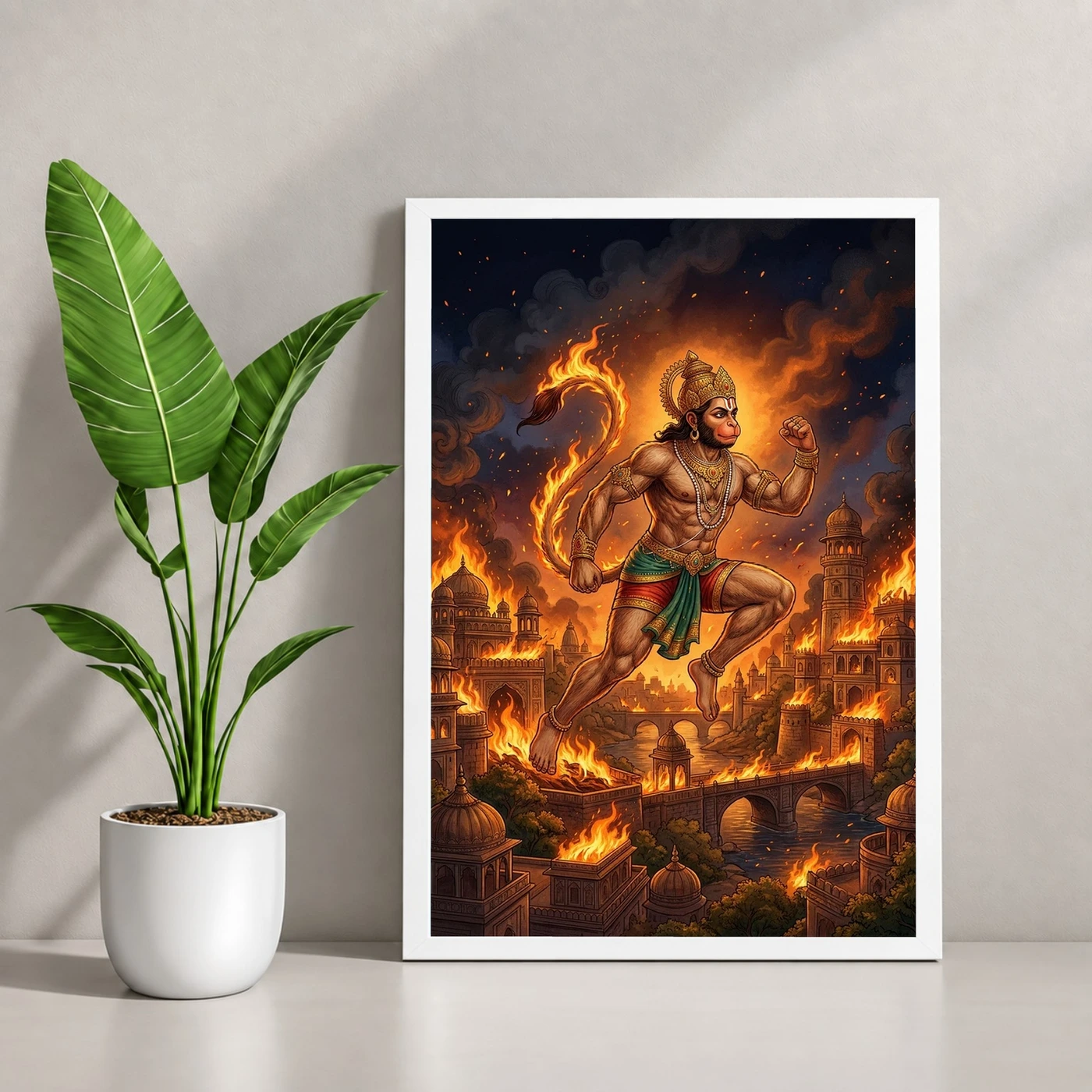 Hanuman Burning Lanka Fire Night Ramayana Epic Art Photo Frame, view 4