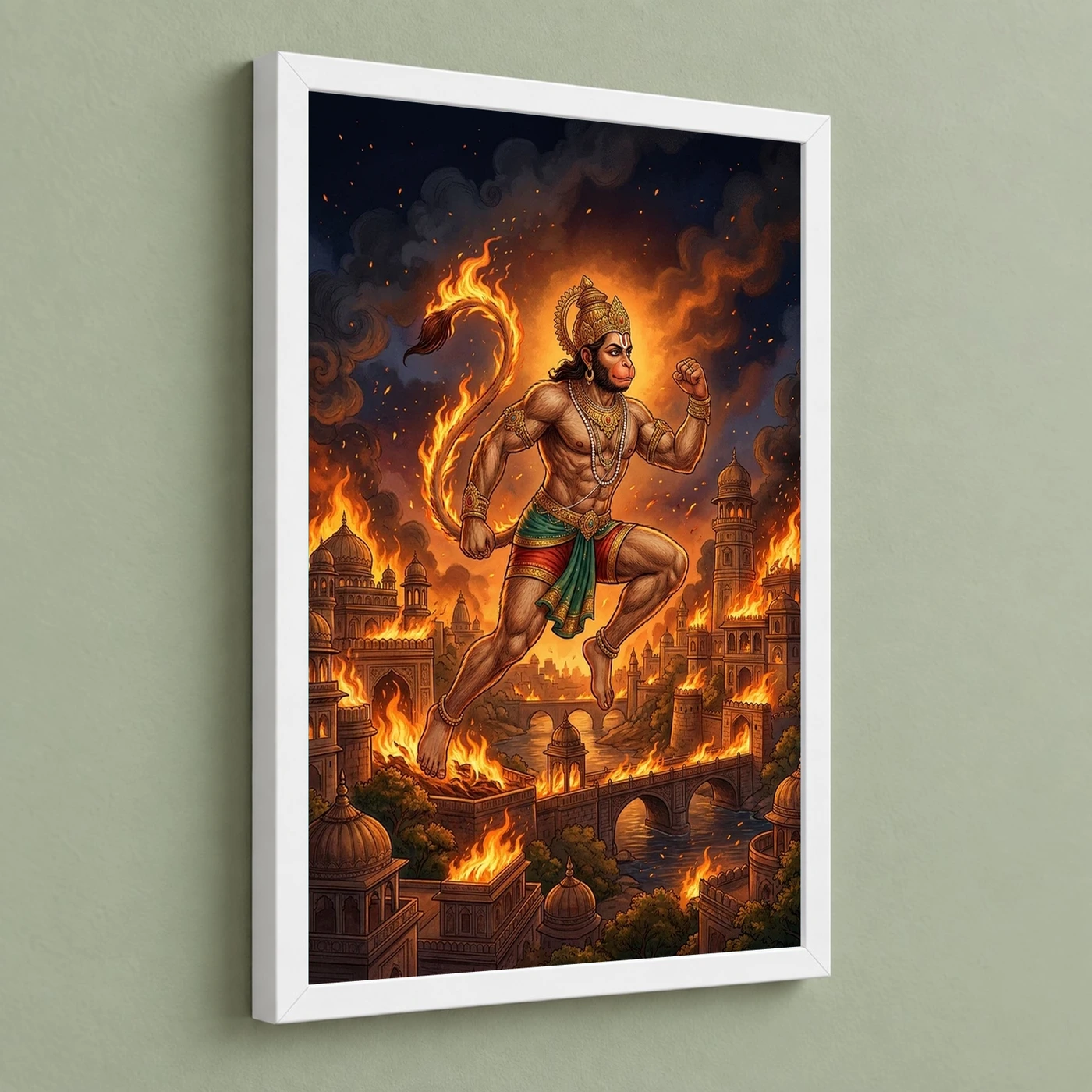 Hanuman Burning Lanka Fire Night Ramayana Epic Art Photo Frame, view 5