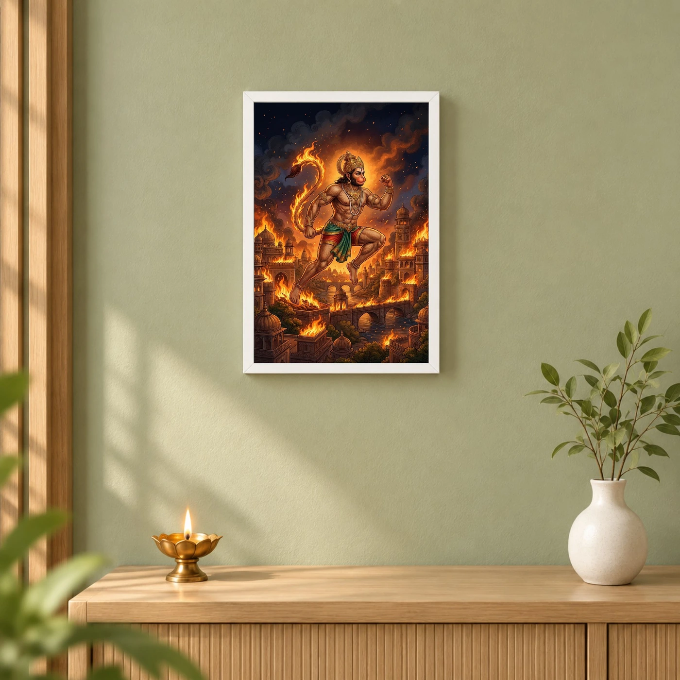 Hanuman Burning Lanka Fire Night Ramayana Epic Art Photo Frame, view 6