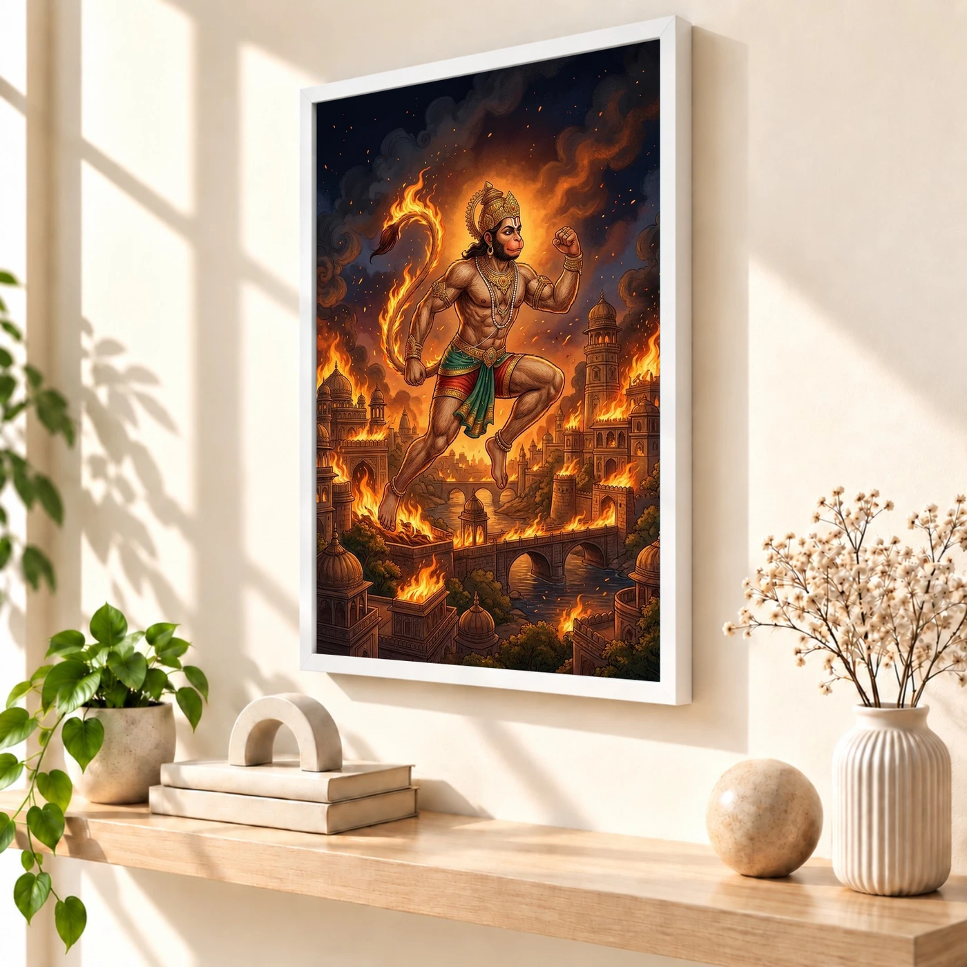 Hanuman Burning Lanka Fire Night Ramayana Epic Art Photo Frame, view 7