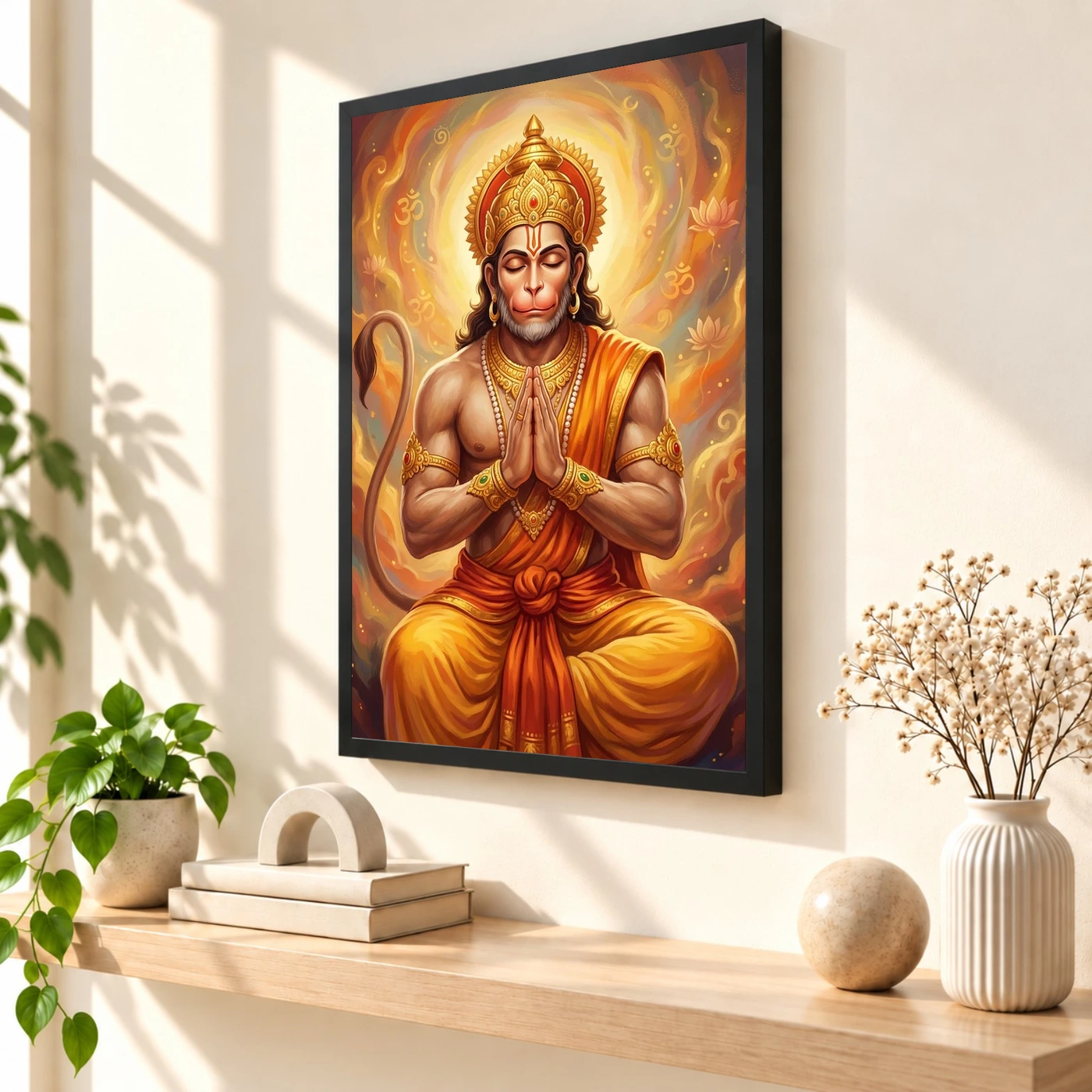 Hanuman Chalisa Inspired Devotional Saffron Gold Art Photo Frame, view 2