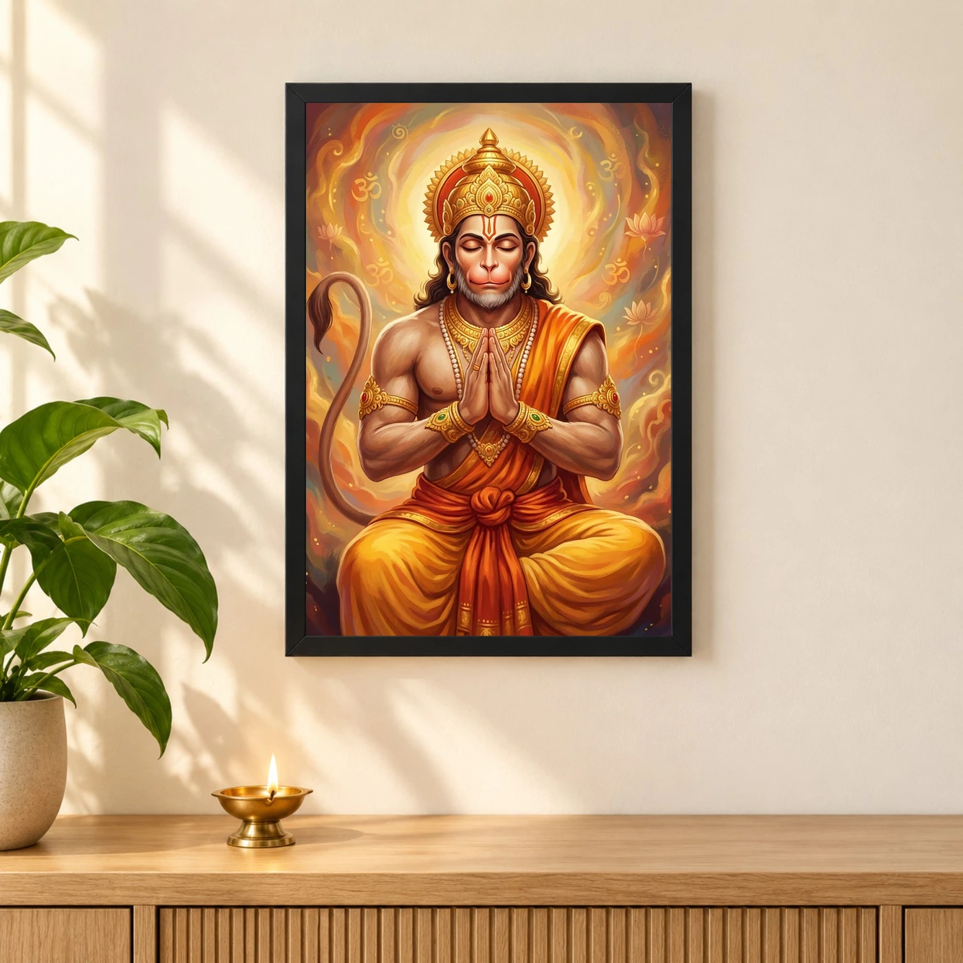 Hanuman Chalisa Inspired Devotional Saffron Gold Art Photo Frame, view 3