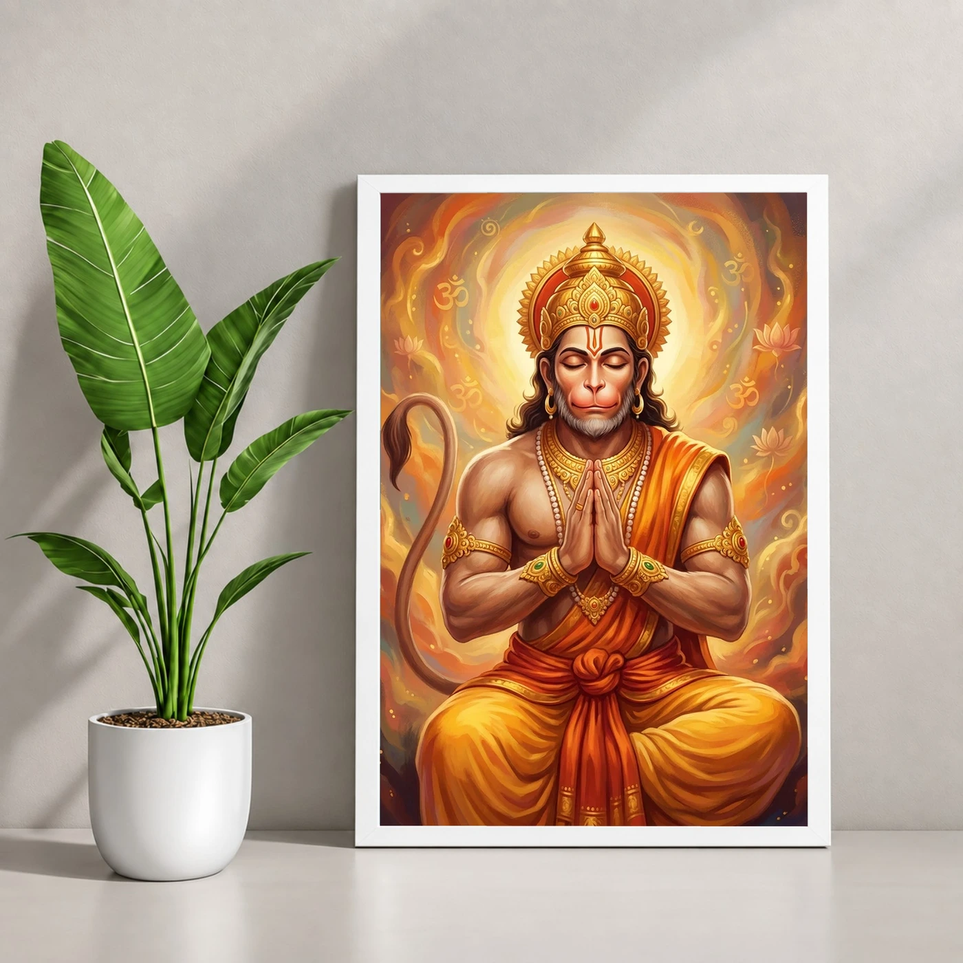 Hanuman Chalisa Inspired Devotional Saffron Gold Art Photo Frame, view 4