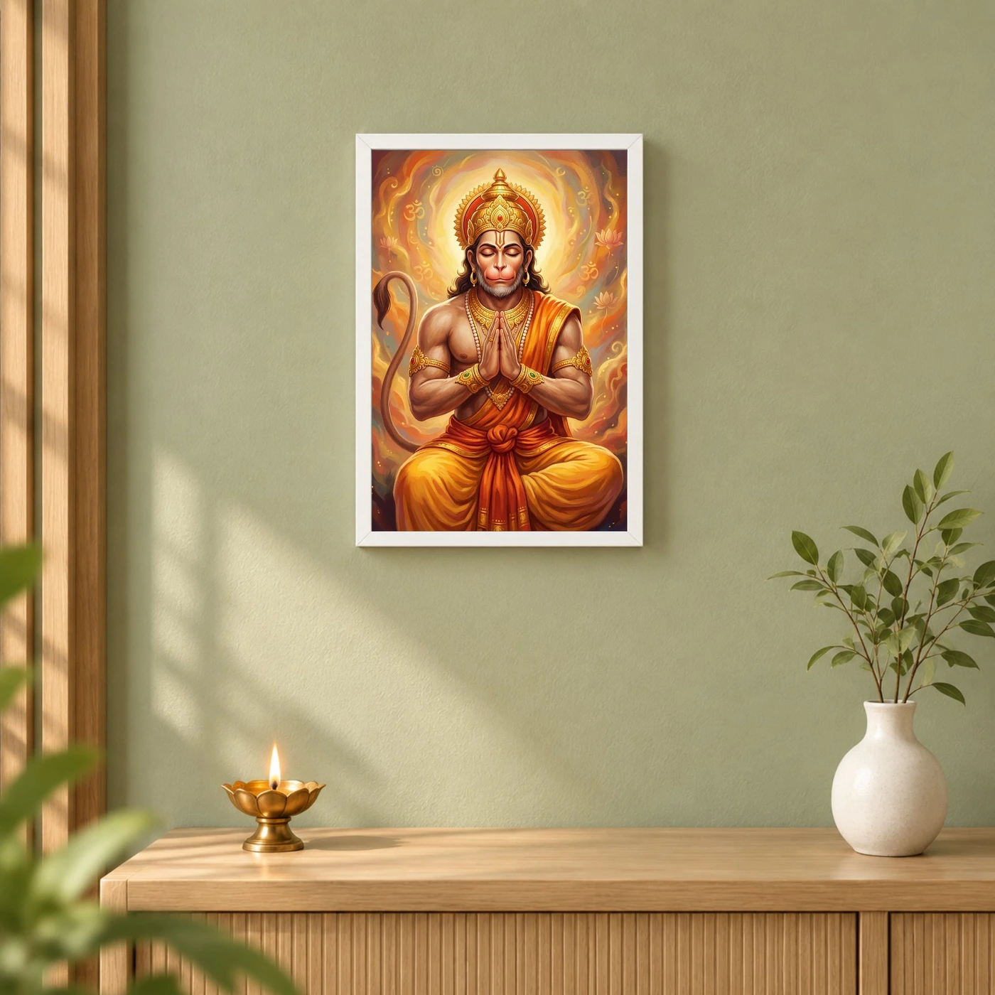 Hanuman Chalisa Inspired Devotional Saffron Gold Art Photo Frame, view 6