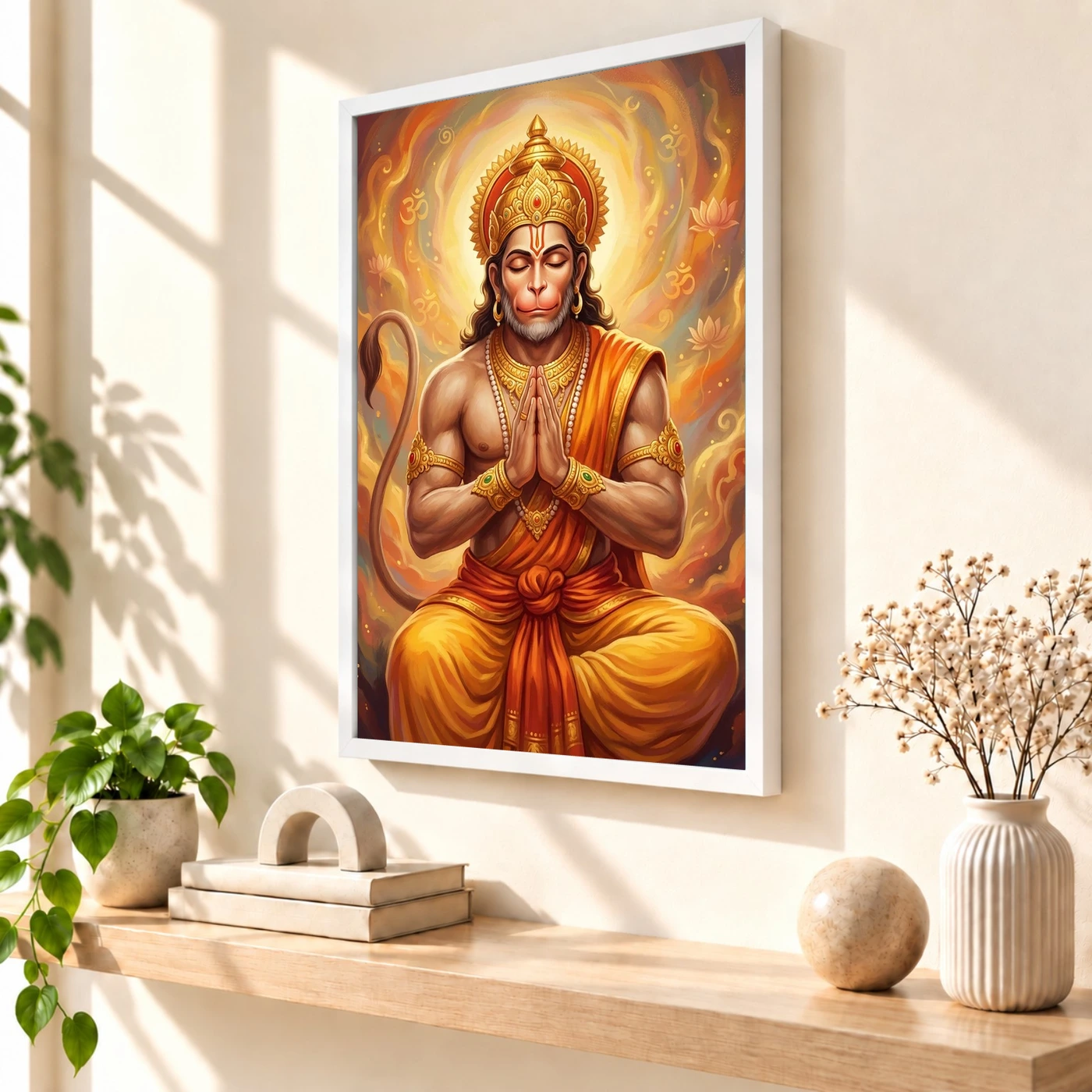 Hanuman Chalisa Inspired Devotional Saffron Gold Art Photo Frame, view 7