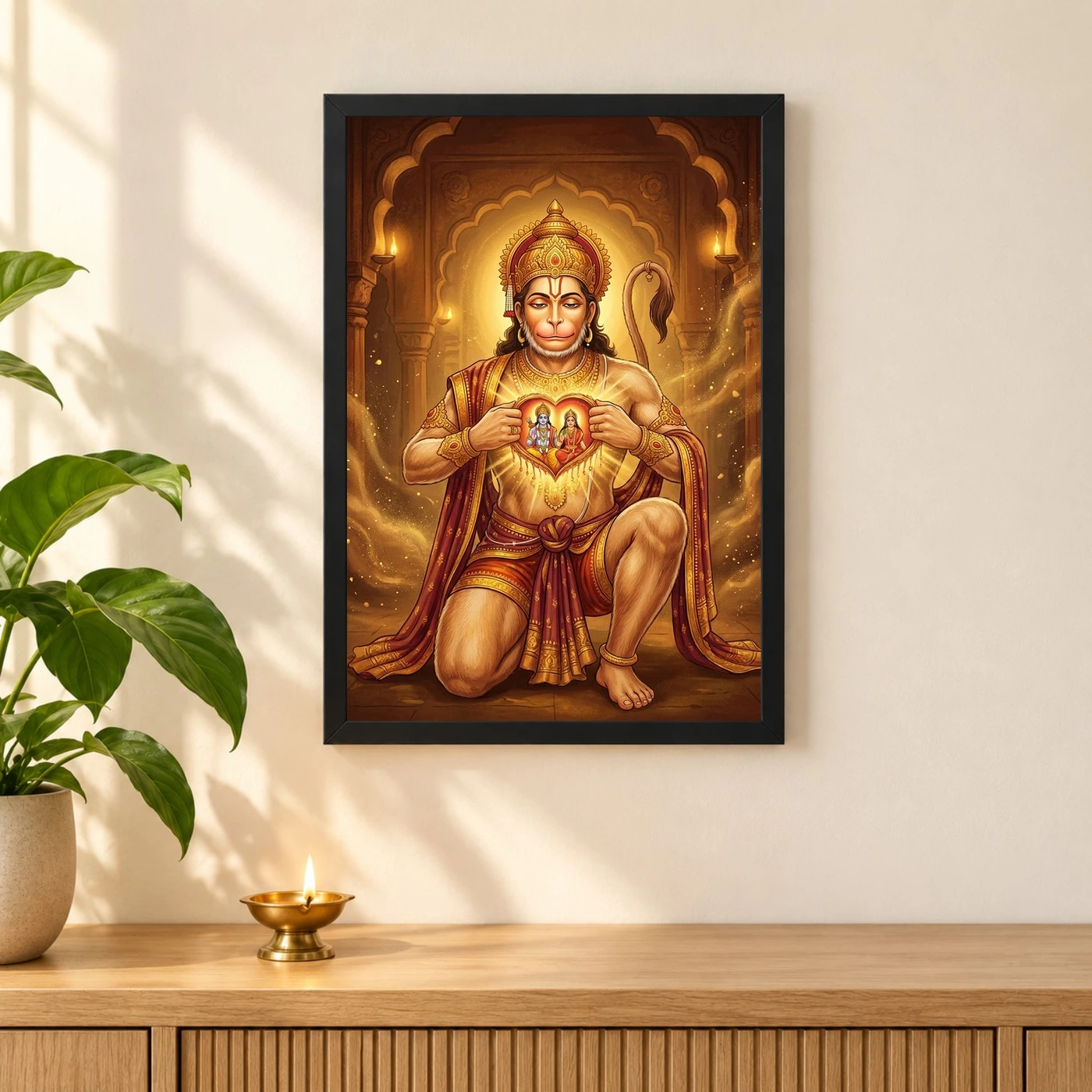 Hanuman Chest Ram Sita Heart Devotional Miracle Art Photo Frame, view 3