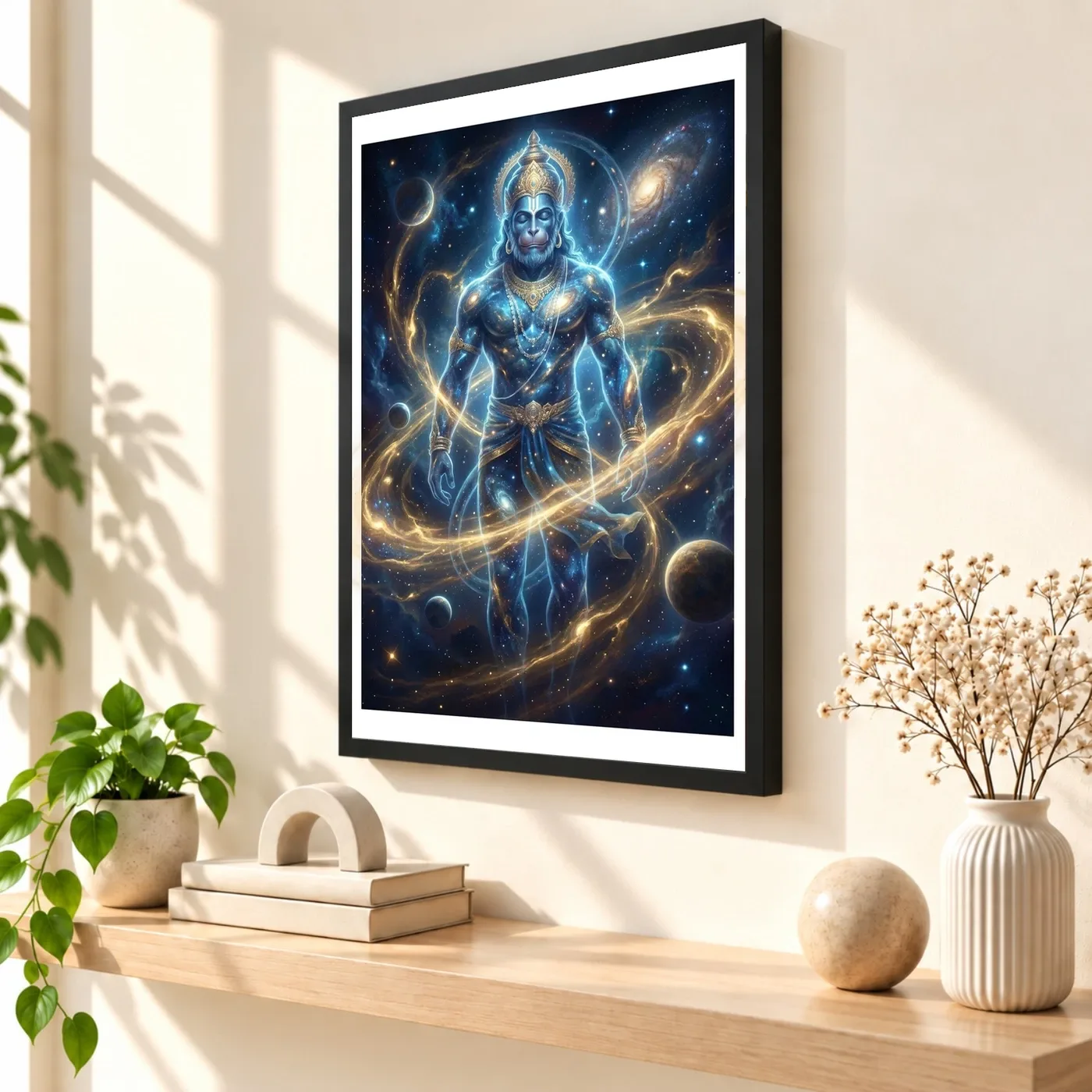 Hanuman Cosmic Galaxy Stars Divine Energy Blue Gold Art Photo Frame, view 2