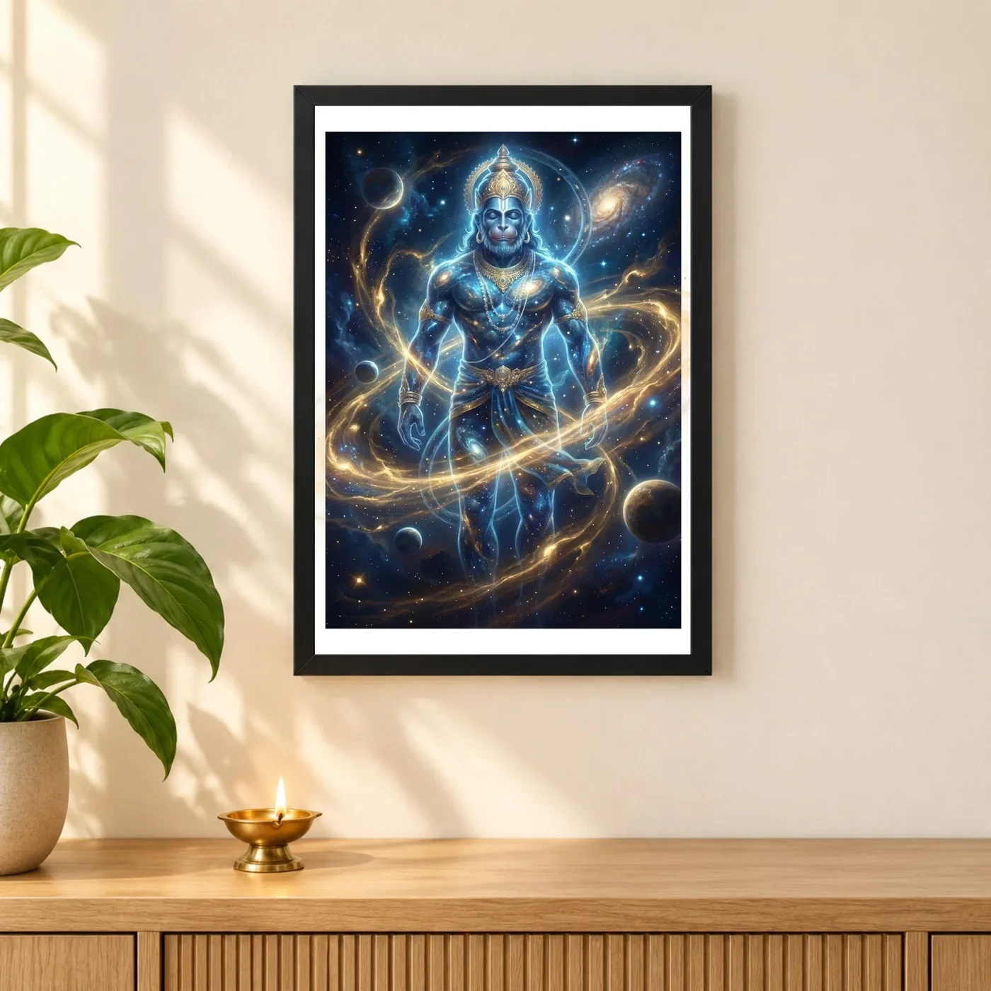 Hanuman Cosmic Galaxy Stars Divine Energy Blue Gold Art Photo Frame, view 3