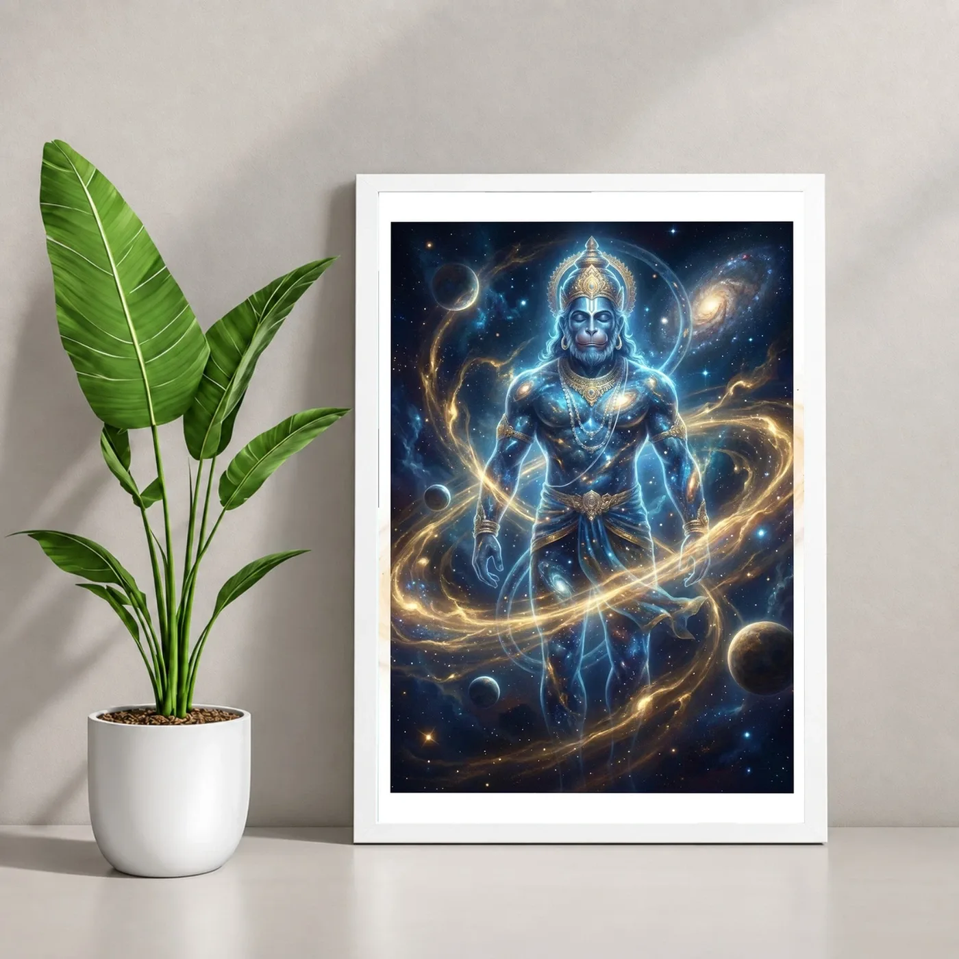 Hanuman Cosmic Galaxy Stars Divine Energy Blue Gold Art Photo Frame, view 4