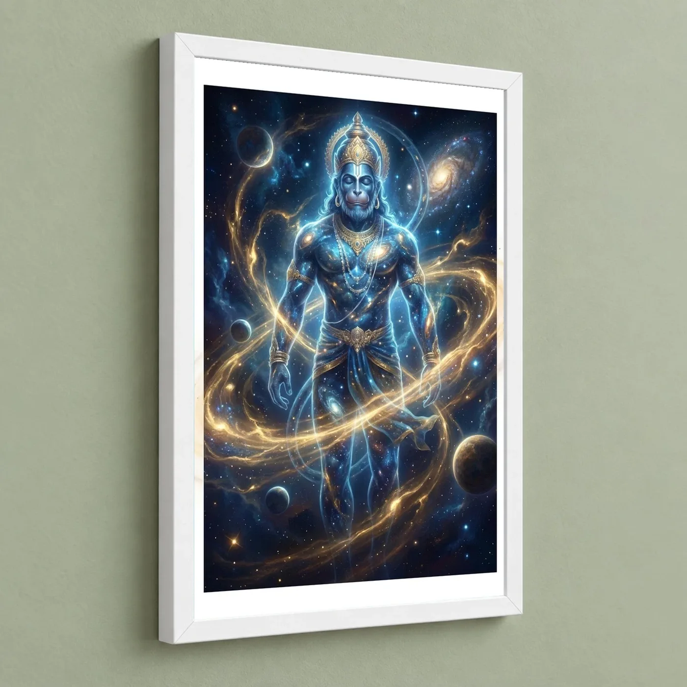 Hanuman Cosmic Galaxy Stars Divine Energy Blue Gold Art Photo Frame, view 5
