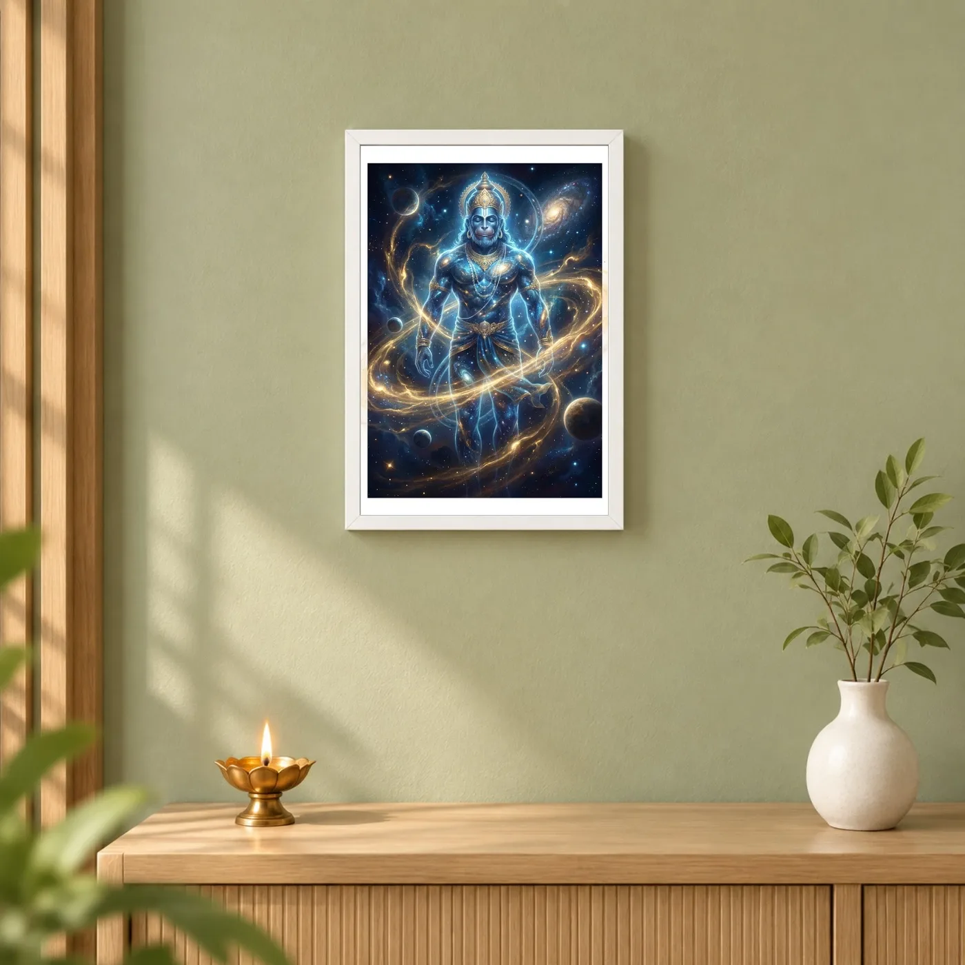 Hanuman Cosmic Galaxy Stars Divine Energy Blue Gold Art Photo Frame, view 6