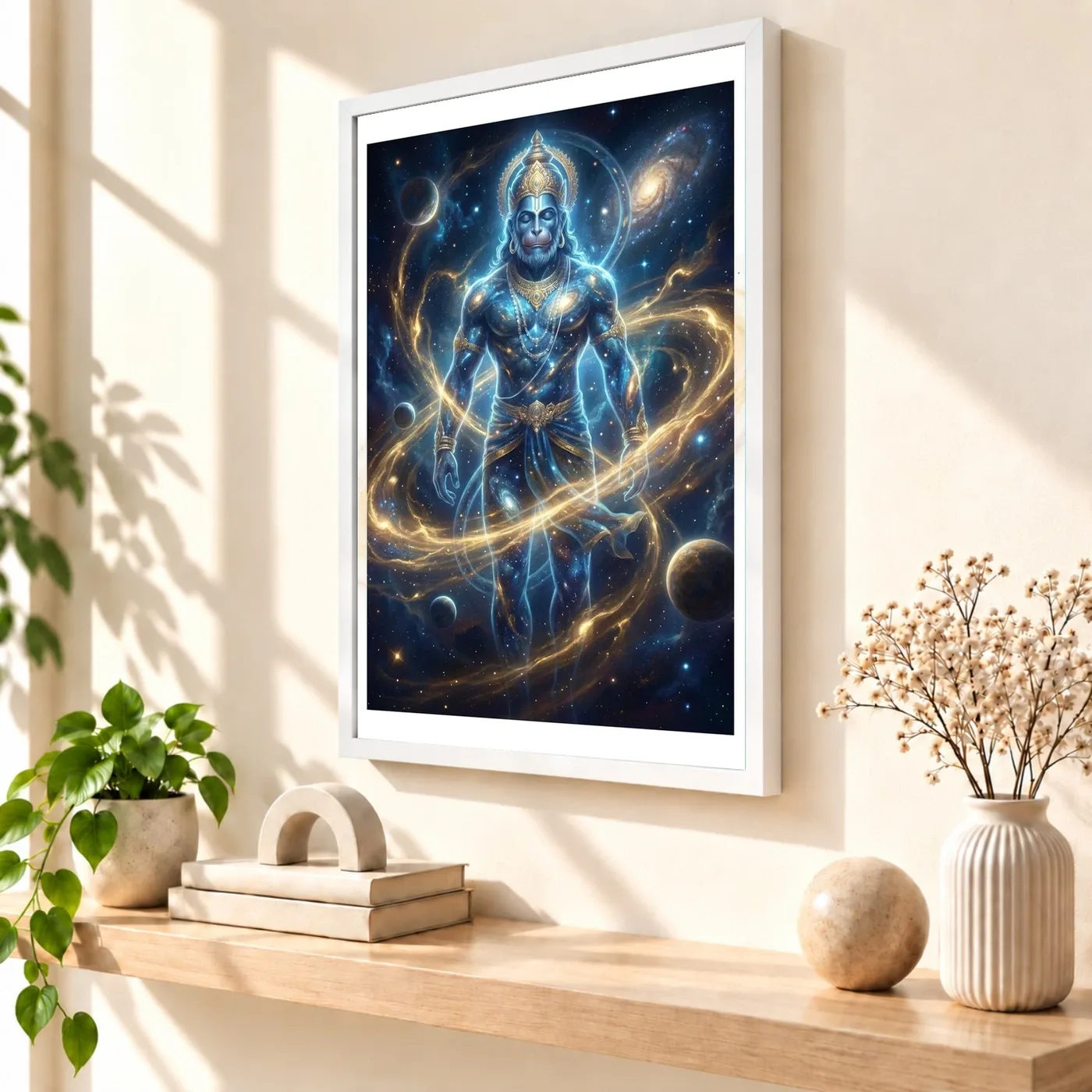 Hanuman Cosmic Galaxy Stars Divine Energy Blue Gold Art Photo Frame, view 7