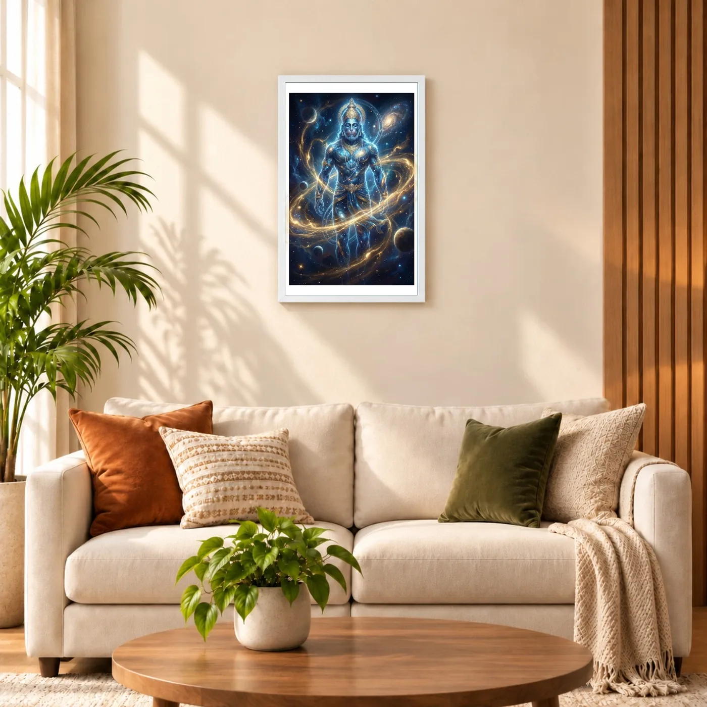 Hanuman Cosmic Galaxy Stars Divine Energy Blue Gold Art Photo Frame, view 9