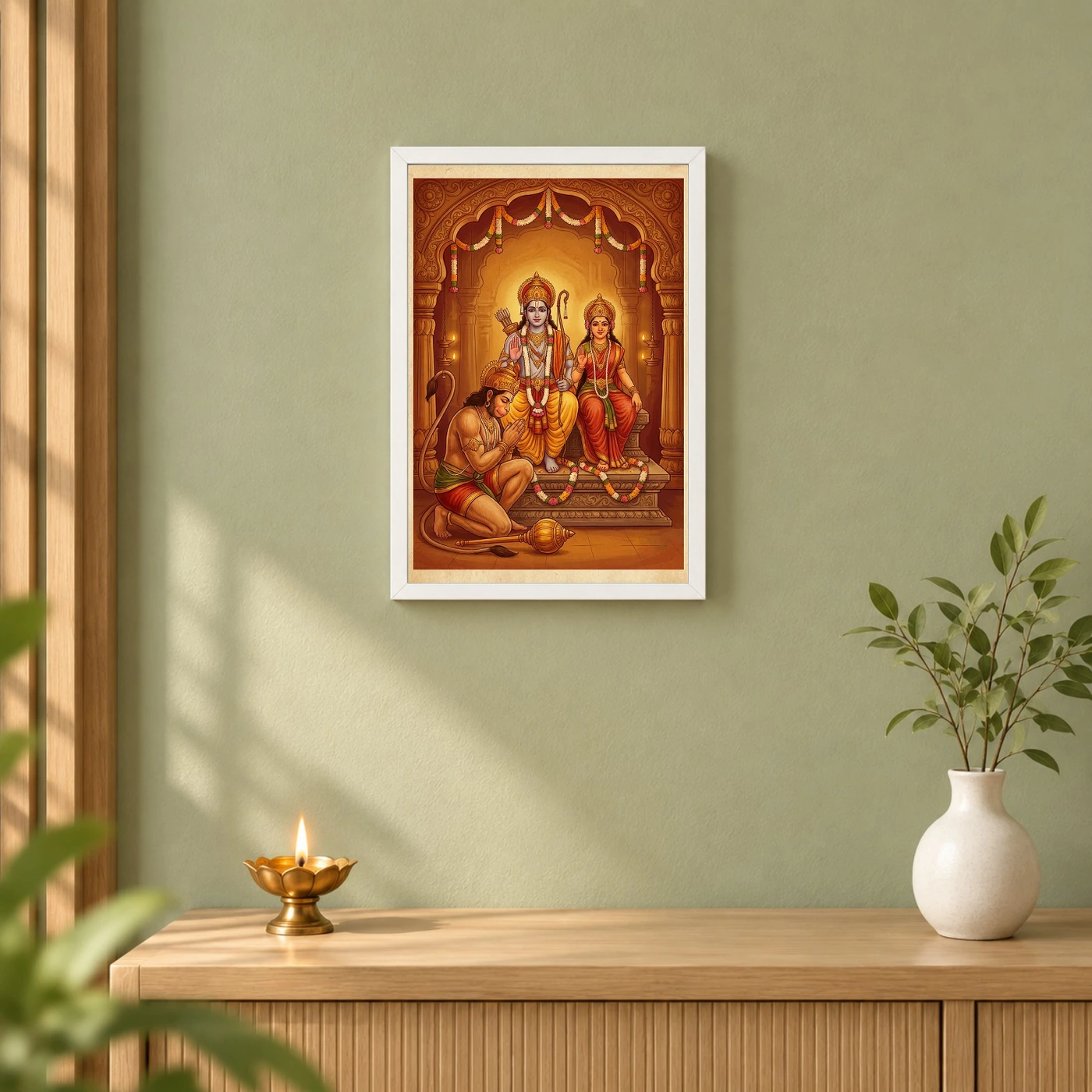 Hanuman Devotional Prayer Ram Sita Saffron Temple Art Photo Frame, view 6
