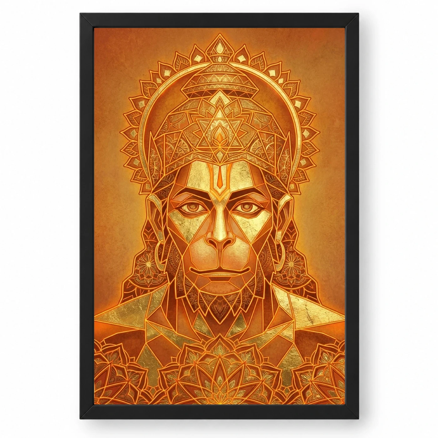 Hanuman Geometric Mandala Orange Gold Sacred Geometry Art Photo Frame