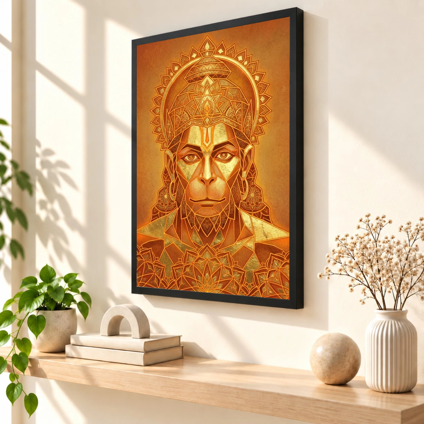 Hanuman Geometric Mandala Orange Gold Sacred Geometry Art Photo Frame, view 2