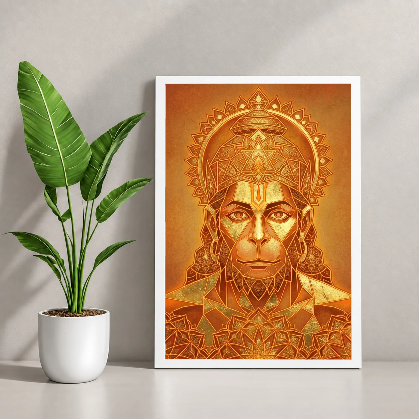 Hanuman Geometric Mandala Orange Gold Sacred Geometry Art Photo Frame, view 4