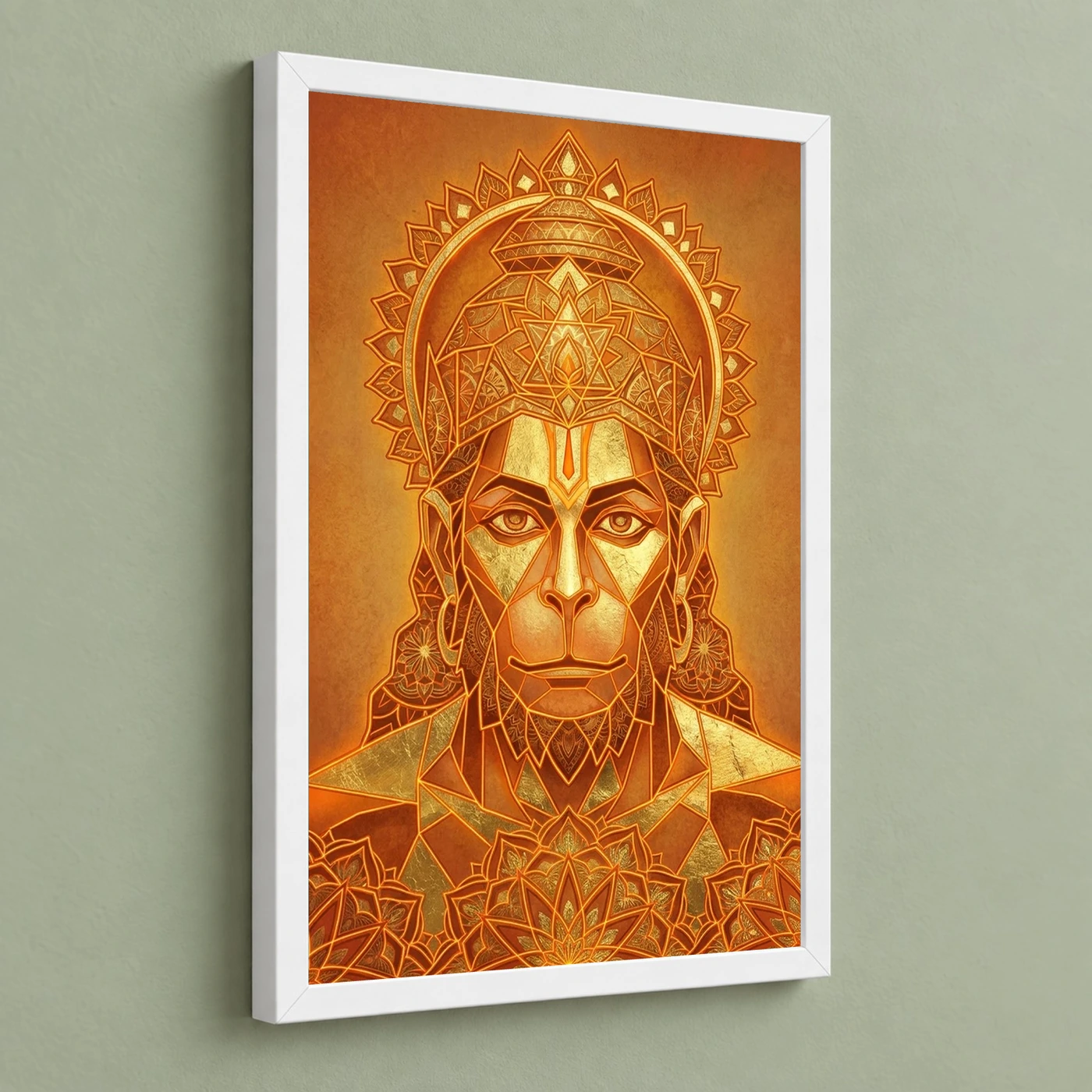 Hanuman Geometric Mandala Orange Gold Sacred Geometry Art Photo Frame, view 5