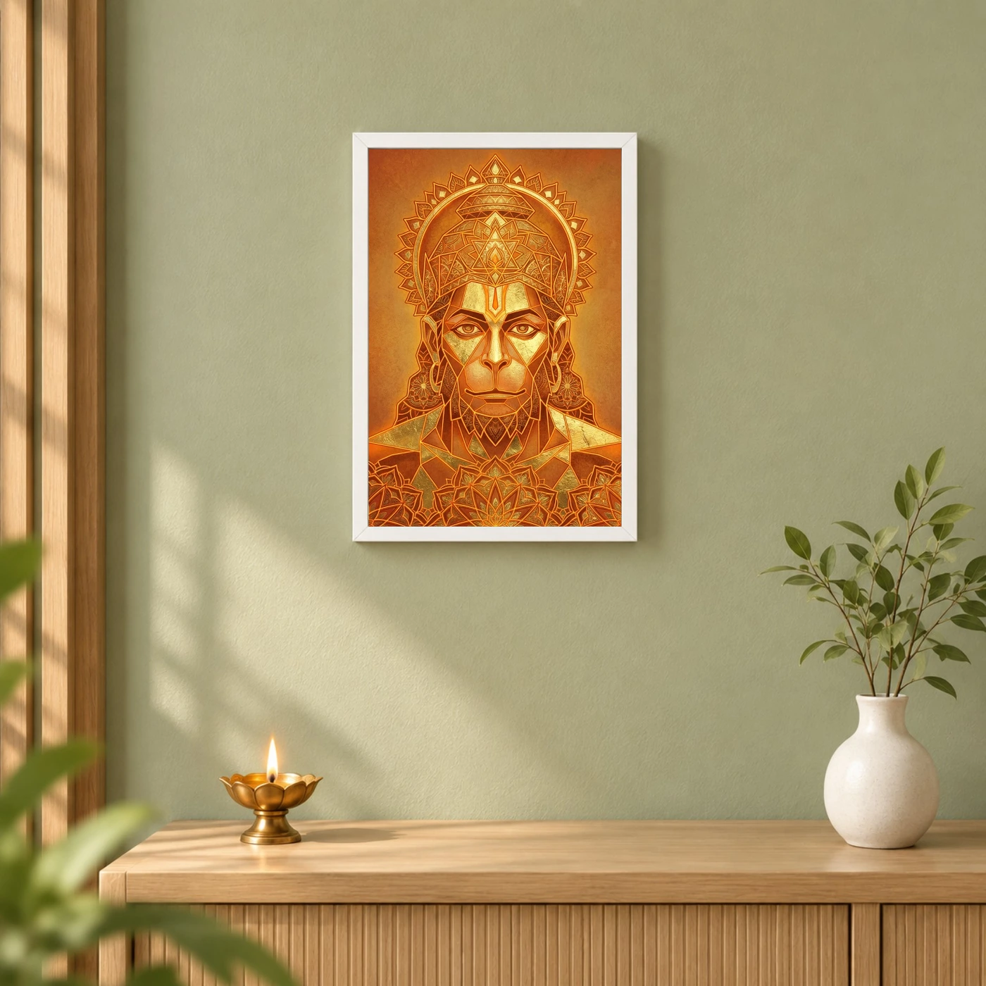 Hanuman Geometric Mandala Orange Gold Sacred Geometry Art Photo Frame, view 6