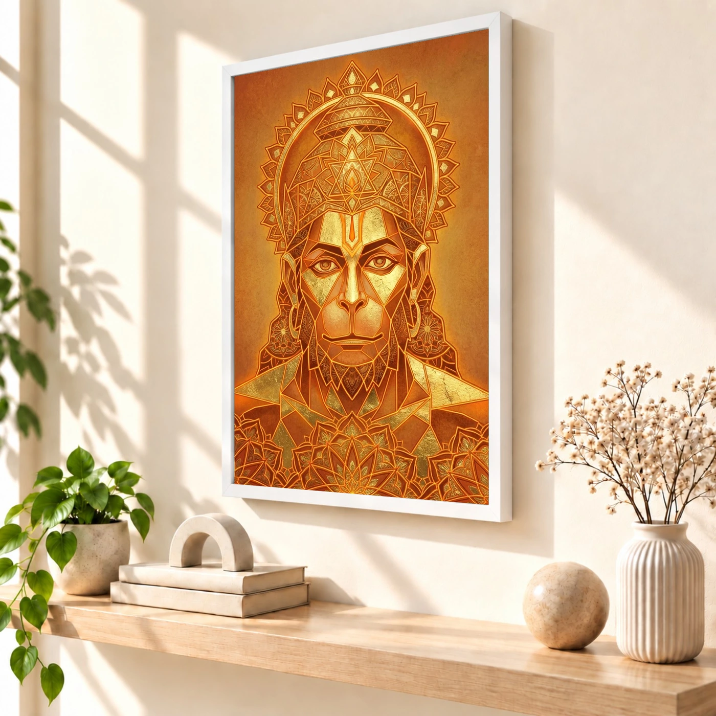 Hanuman Geometric Mandala Orange Gold Sacred Geometry Art Photo Frame, view 7