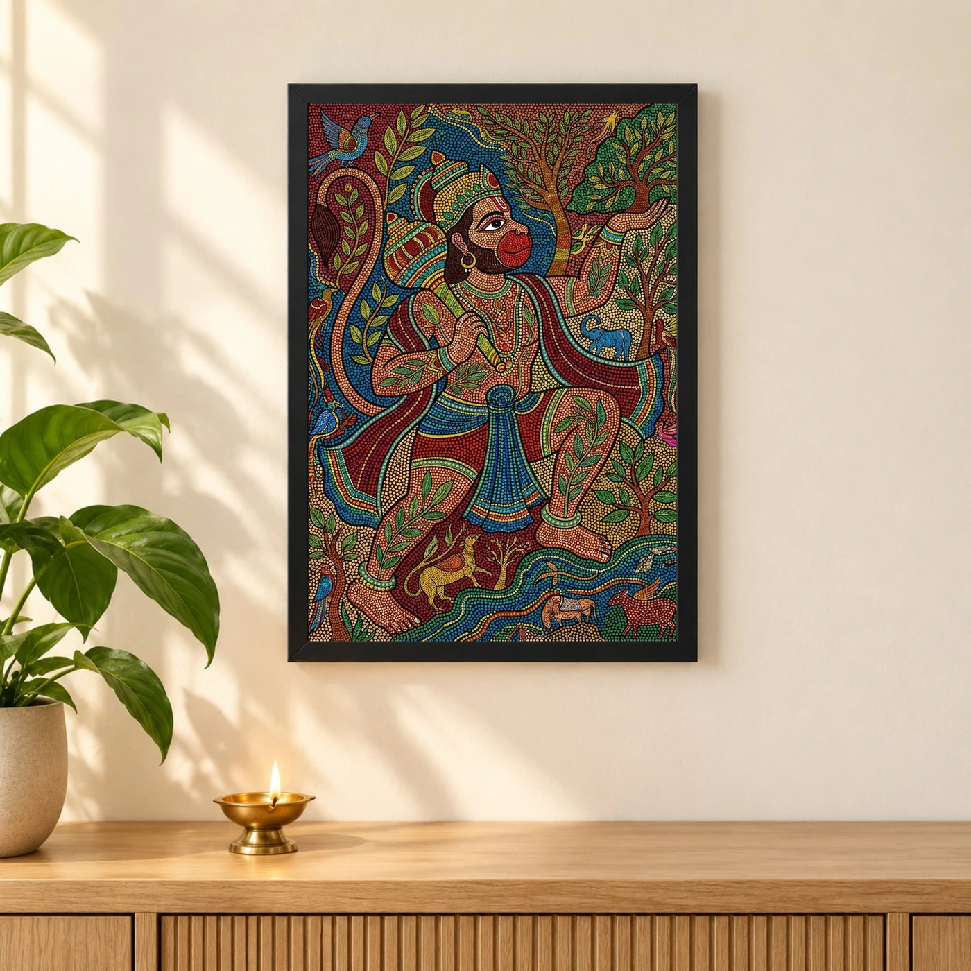 Hanuman Gond Tribal Art Colorful Madhya Pradesh Art Photo Frame, view 3