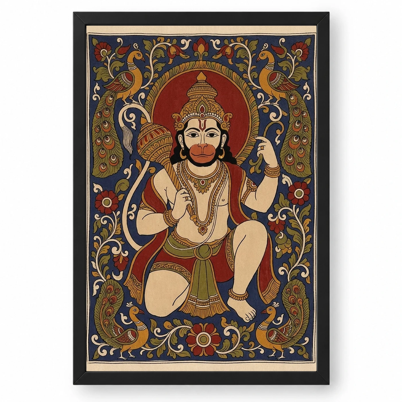 Hanuman Kalamkari Peacock Floral Andhra Traditional Art Photo Frame