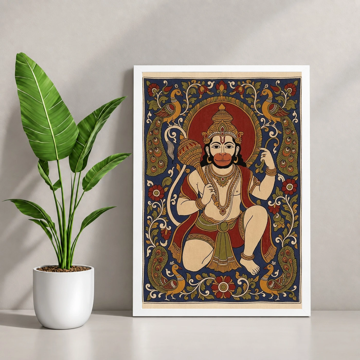 Hanuman Kalamkari Peacock Floral Andhra Traditional Art Photo Frame, view 4