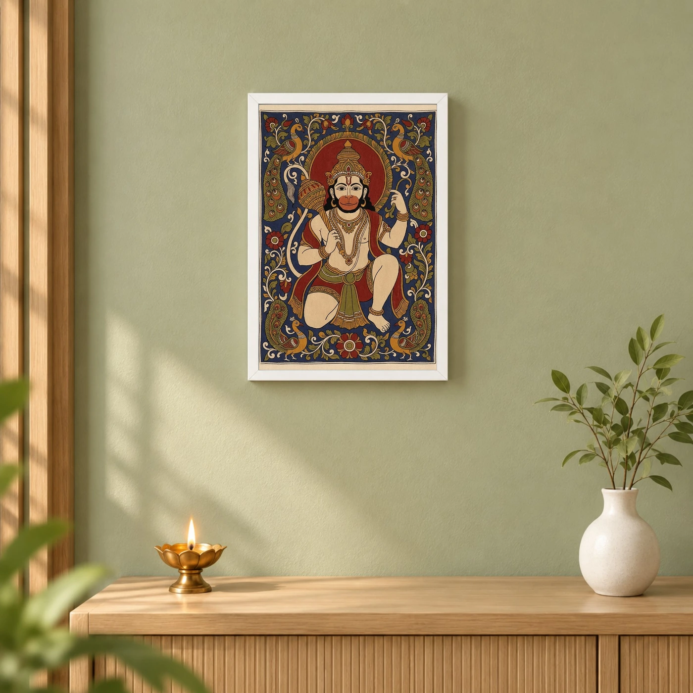 Hanuman Kalamkari Peacock Floral Andhra Traditional Art Photo Frame, view 6