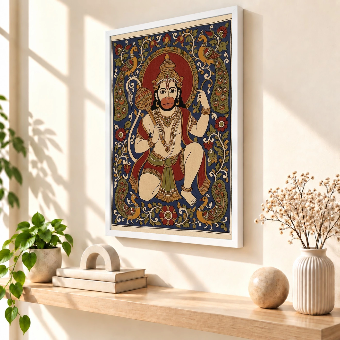 Hanuman Kalamkari Peacock Floral Andhra Traditional Art Photo Frame, view 7
