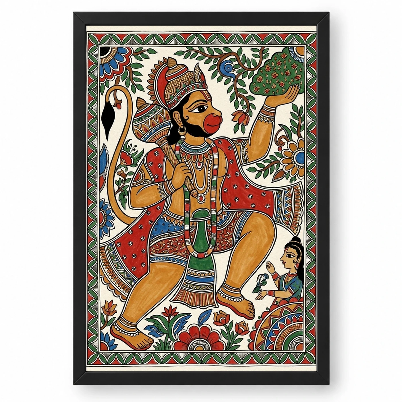Hanuman Madhubani Folk Art Bihar Traditional Painting Photo Frame