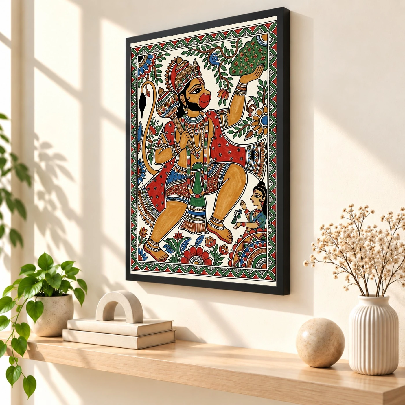 Hanuman Madhubani Folk Art Bihar Traditional Painting Photo Frame, view 2