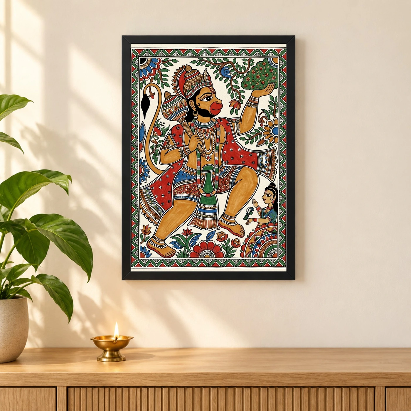 Hanuman Madhubani Folk Art Bihar Traditional Painting Photo Frame, view 3