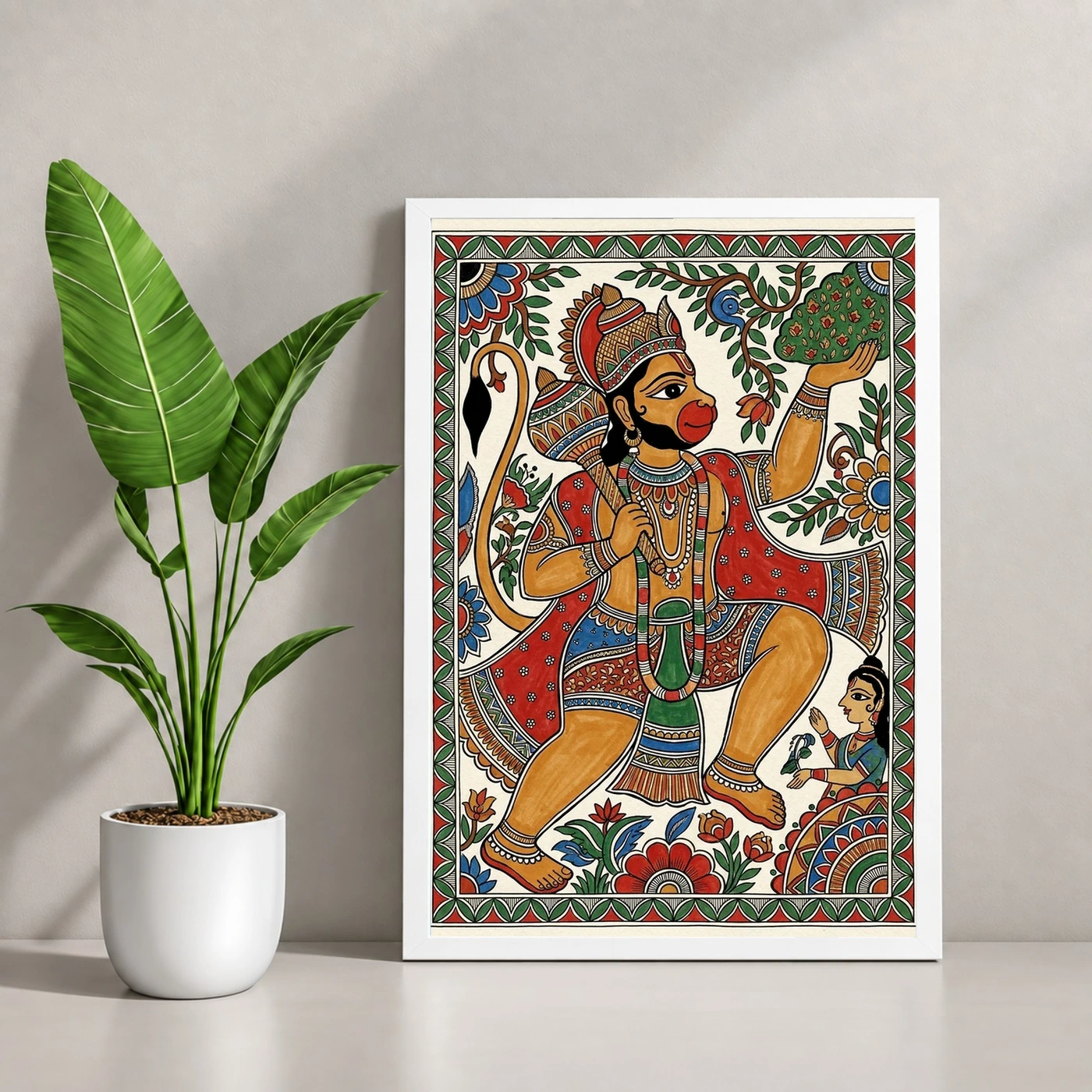 Hanuman Madhubani Folk Art Bihar Traditional Painting Photo Frame, view 4